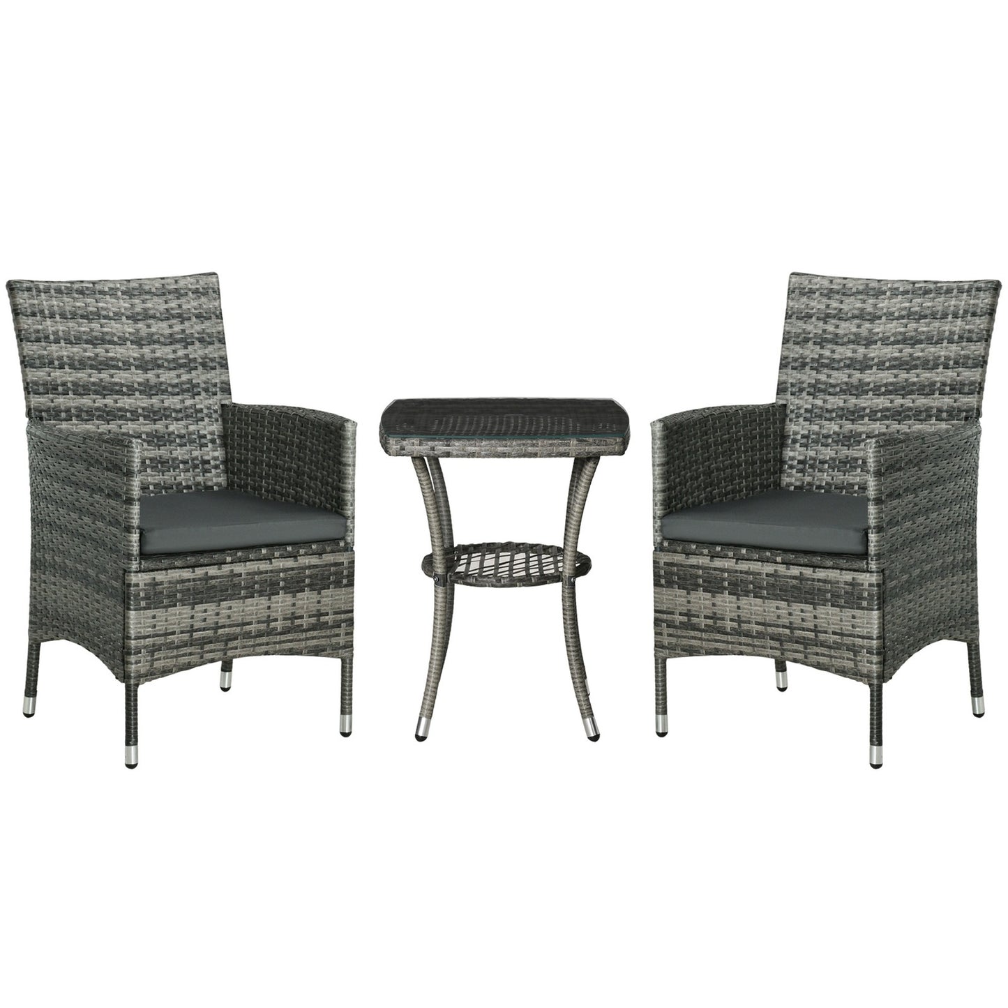 Outsunny Rattan Bistro Set Garden Chair Table Patio Outdoor, Mixed Grey