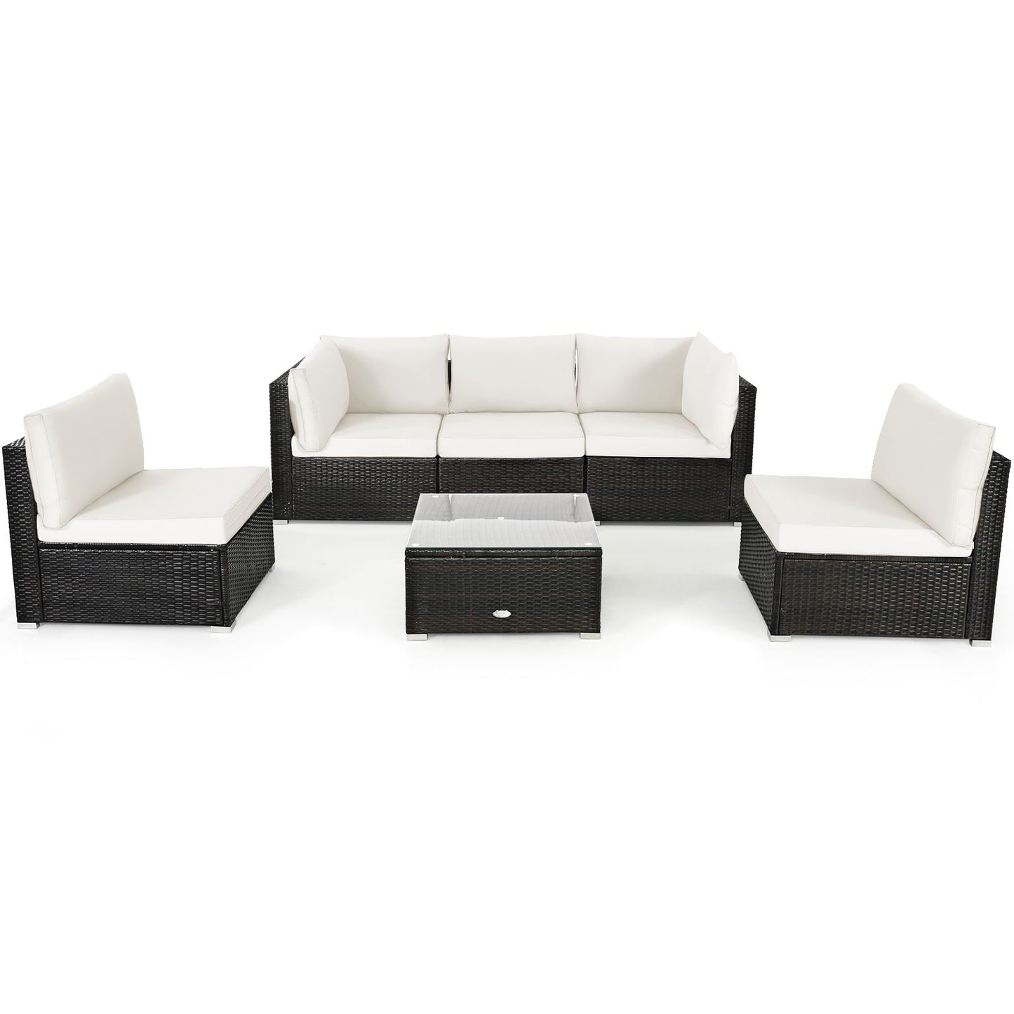 6 Piece Outdoor Rattan Sofa Set with Soft Seat and Back Cushions