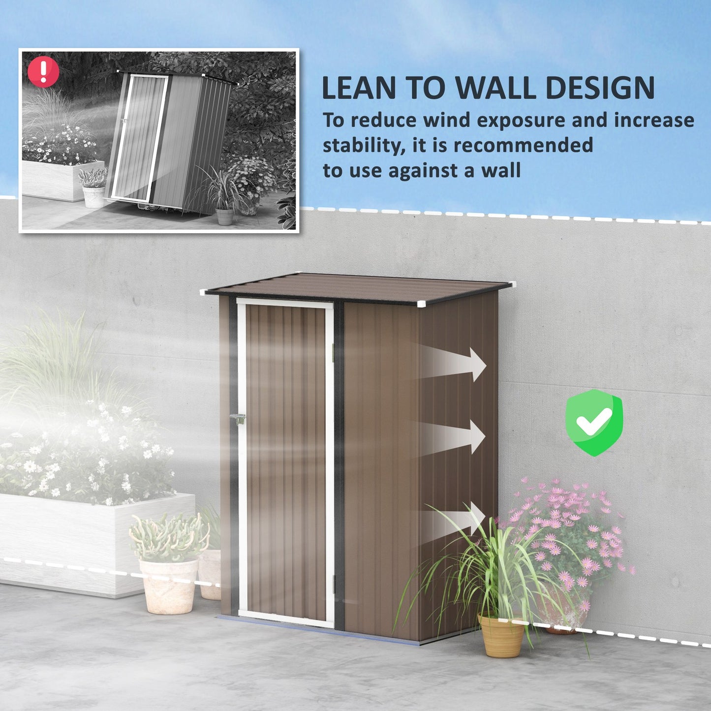 Outsunny Outdoor Storage Shed Steel Garden Shed W/ Lockable Door Brown
