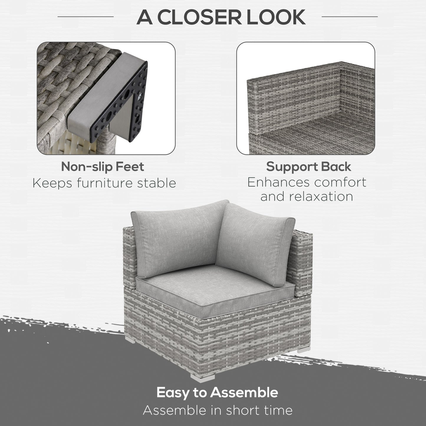 Garden Outdoor Rattan Corner Sofa,Single Sofa,Coffee Table Grey/Deep Grey