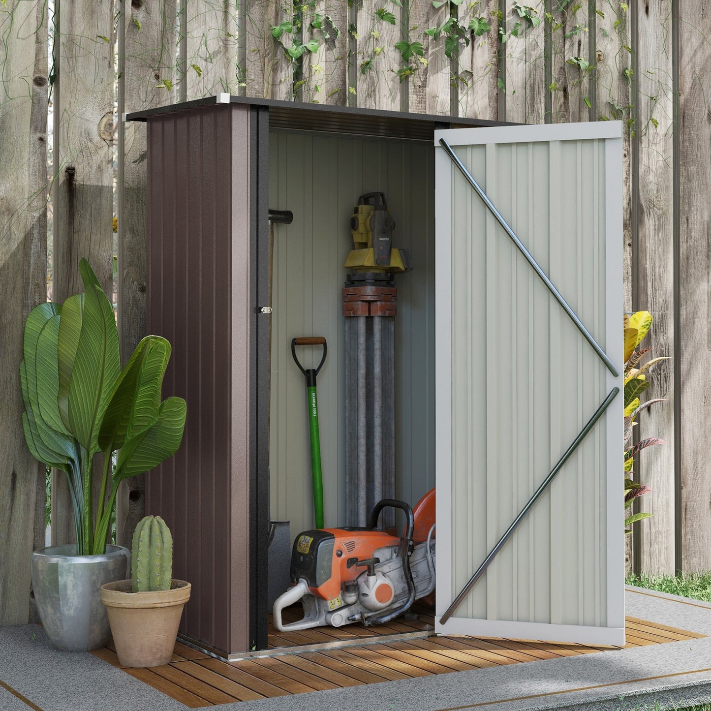 Outsunny Outdoor Storage Shed Steel Garden Shed W/ Lockable Door Brown