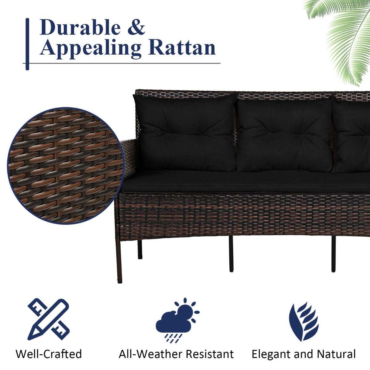 4 Seater Rattan Garden Furniture Set with Cushioned Sofa