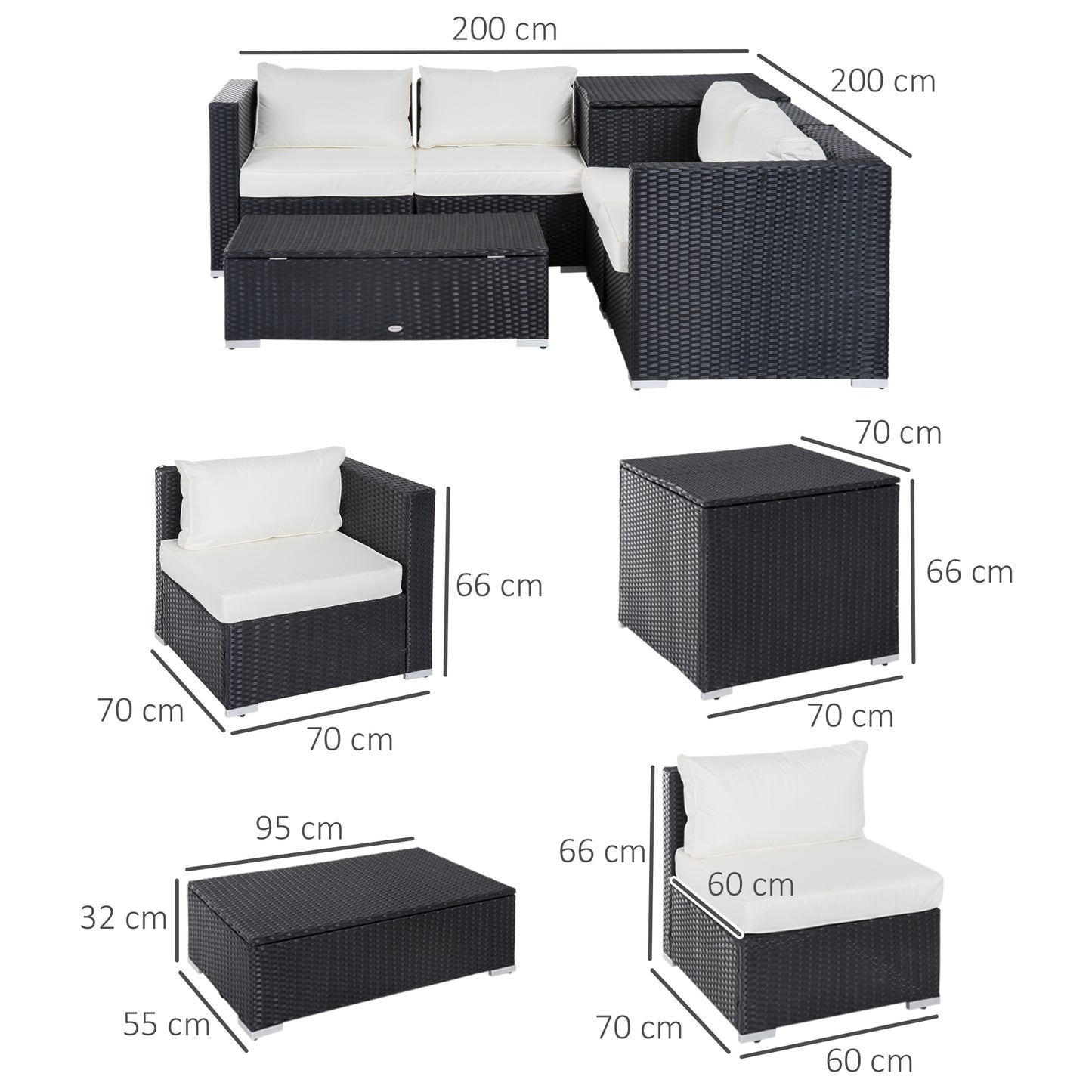 6 Pcs Rattan Furniture Sofa Set Side Table Garden Patio Conversation W/ Cushion