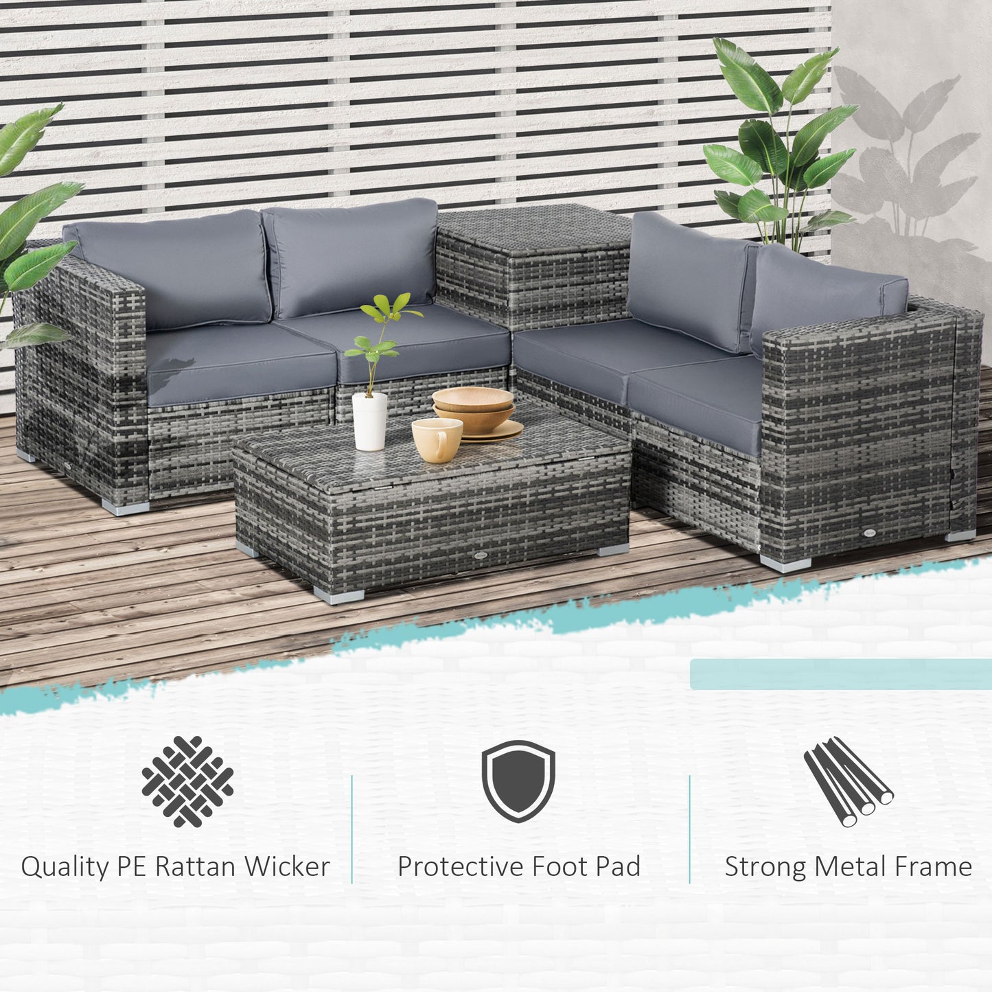 6 Pcs Rattan Furniture Sofa Set Side Table Garden Patio Conversation W/ Cushion