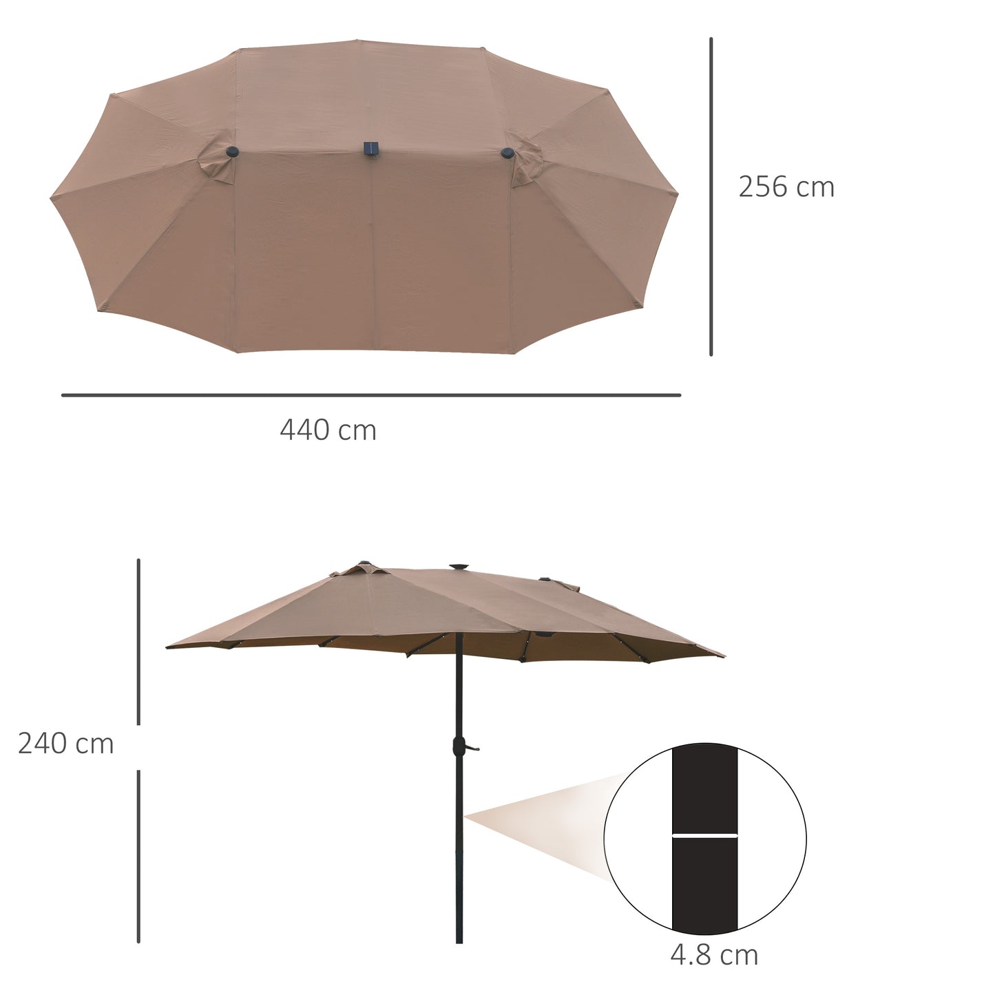 4.4M Double-Sided Sun Umbrella Patio Parasol with LED Solar Lights for Garden