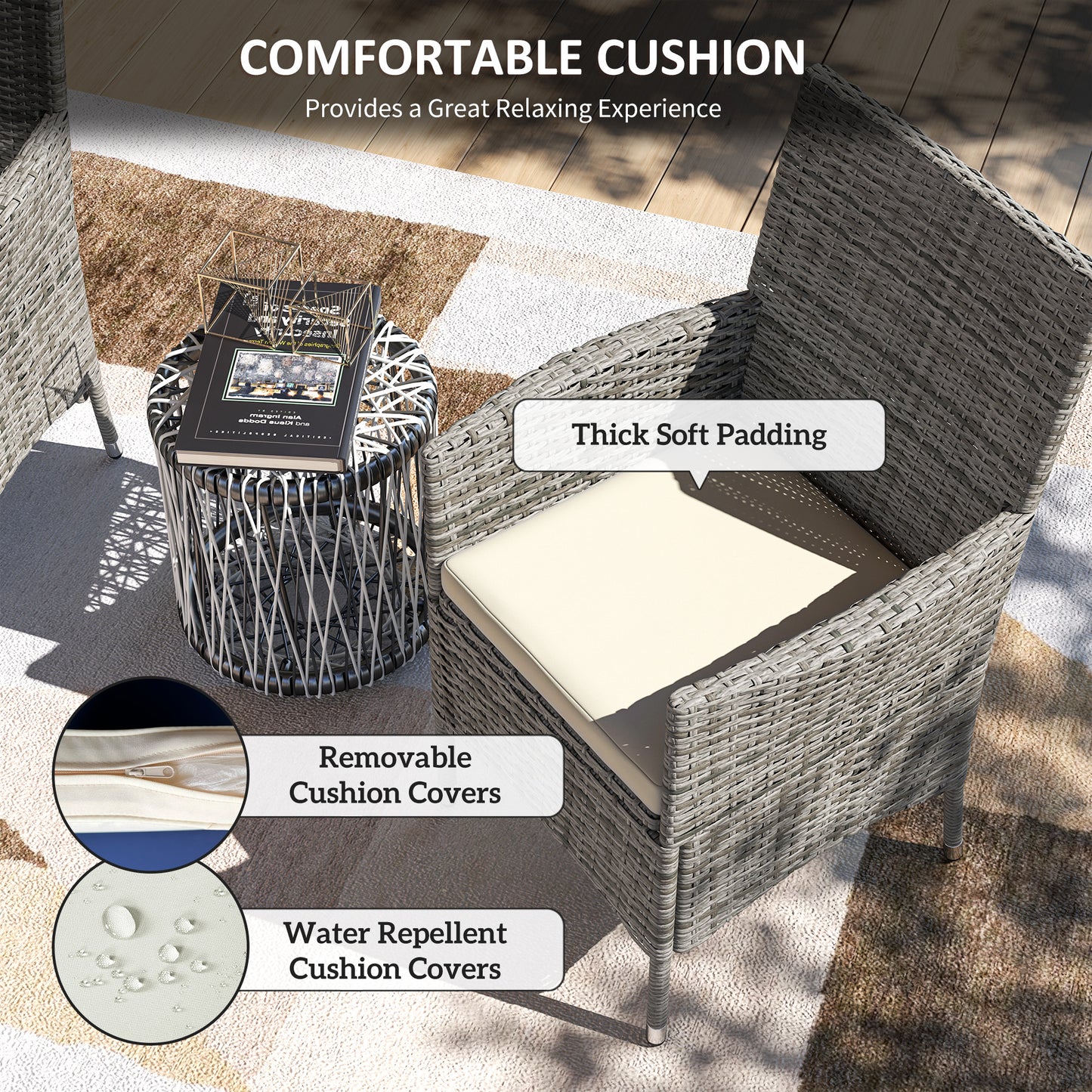 Rattan Chair Patio Sofa Chairs Set Cushioned Outdoor Rattan Furniture Armrests