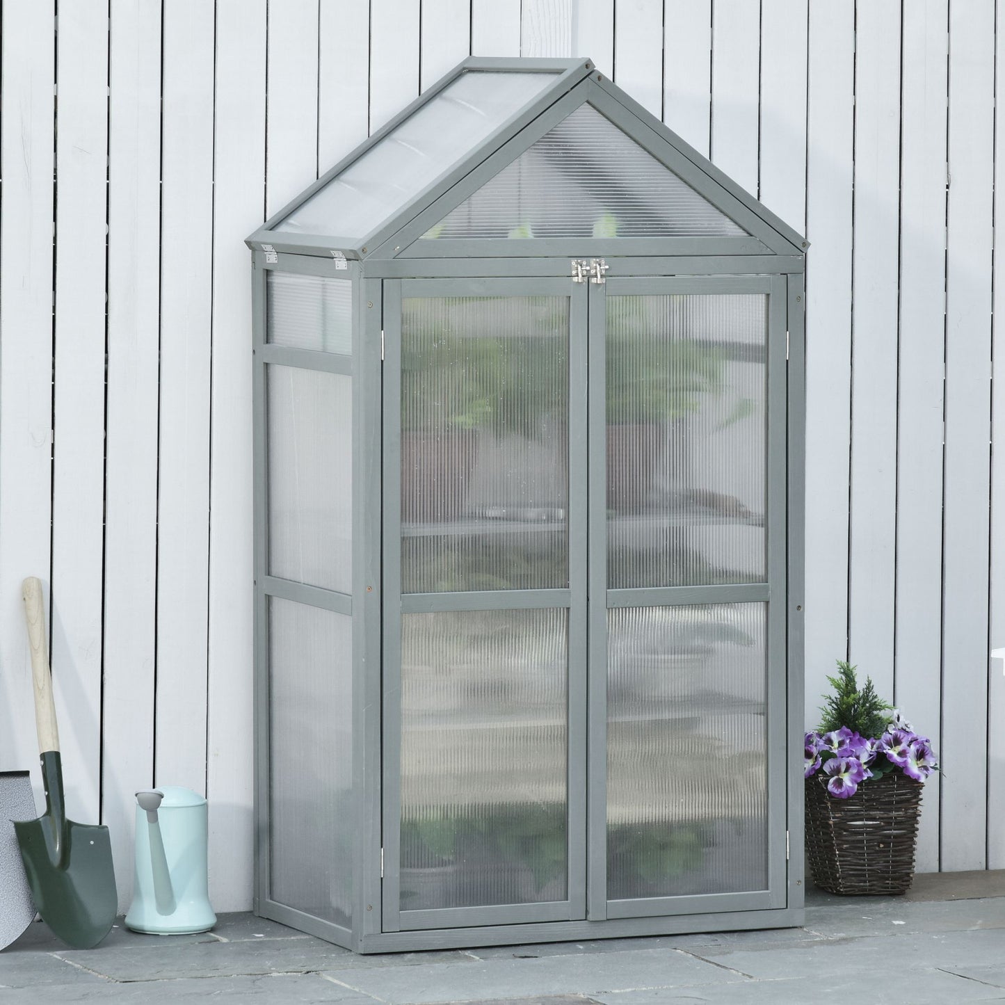 80 X 47 X 138 Cm Wooden Cold Frame Greenhouse for Plants Vegetables Flowers