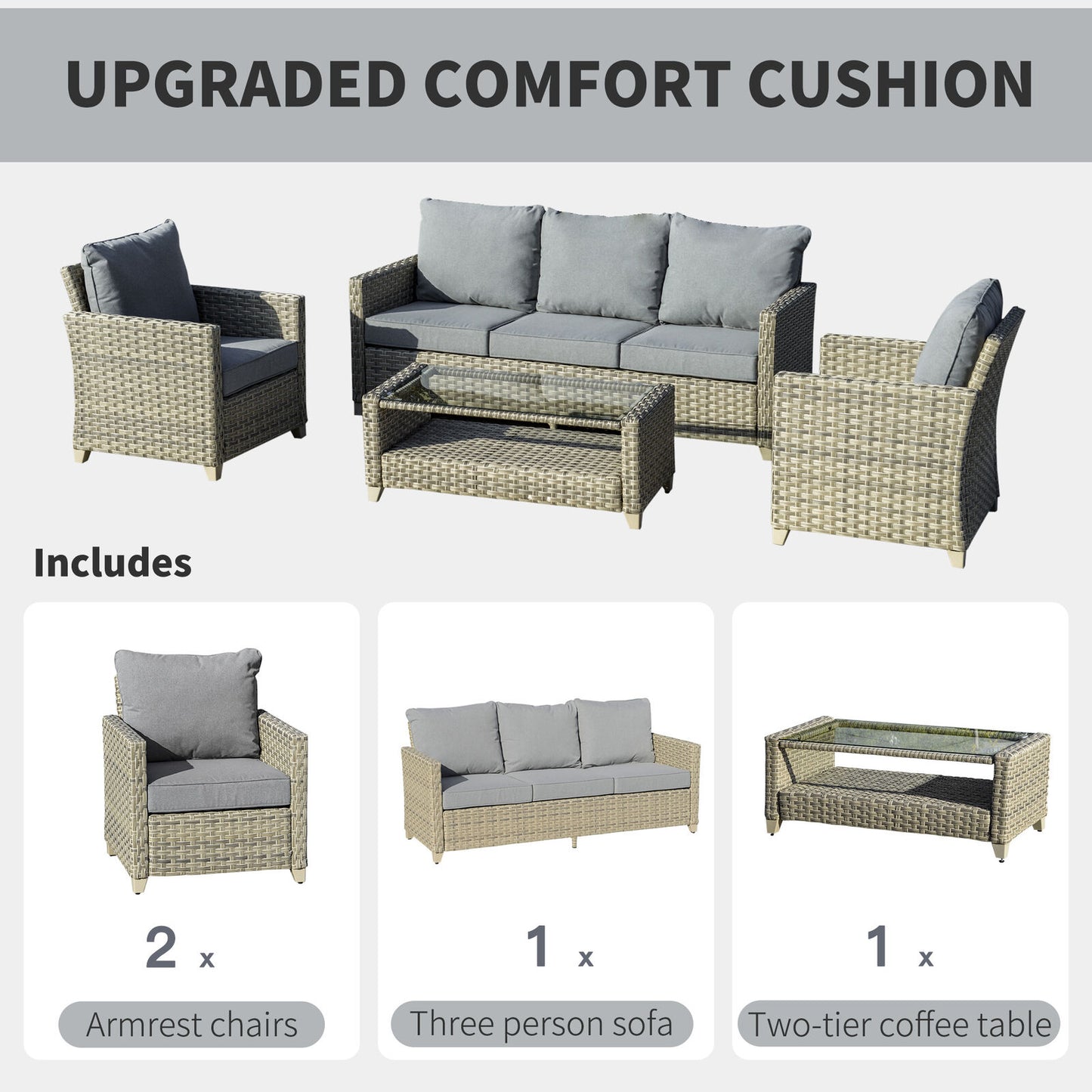 4 Pieces Patio PE Rattan Wicker Sofa Set, Outdoor Conversation Furniture Set