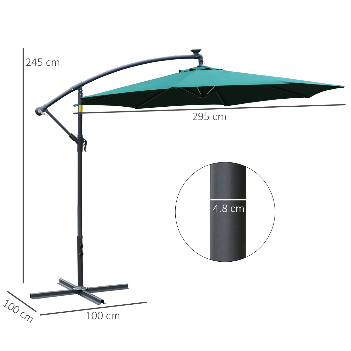 3(M) LED Patio Banana Umbrella Cantilever Parasol W/ Solar Lights Crank Handle