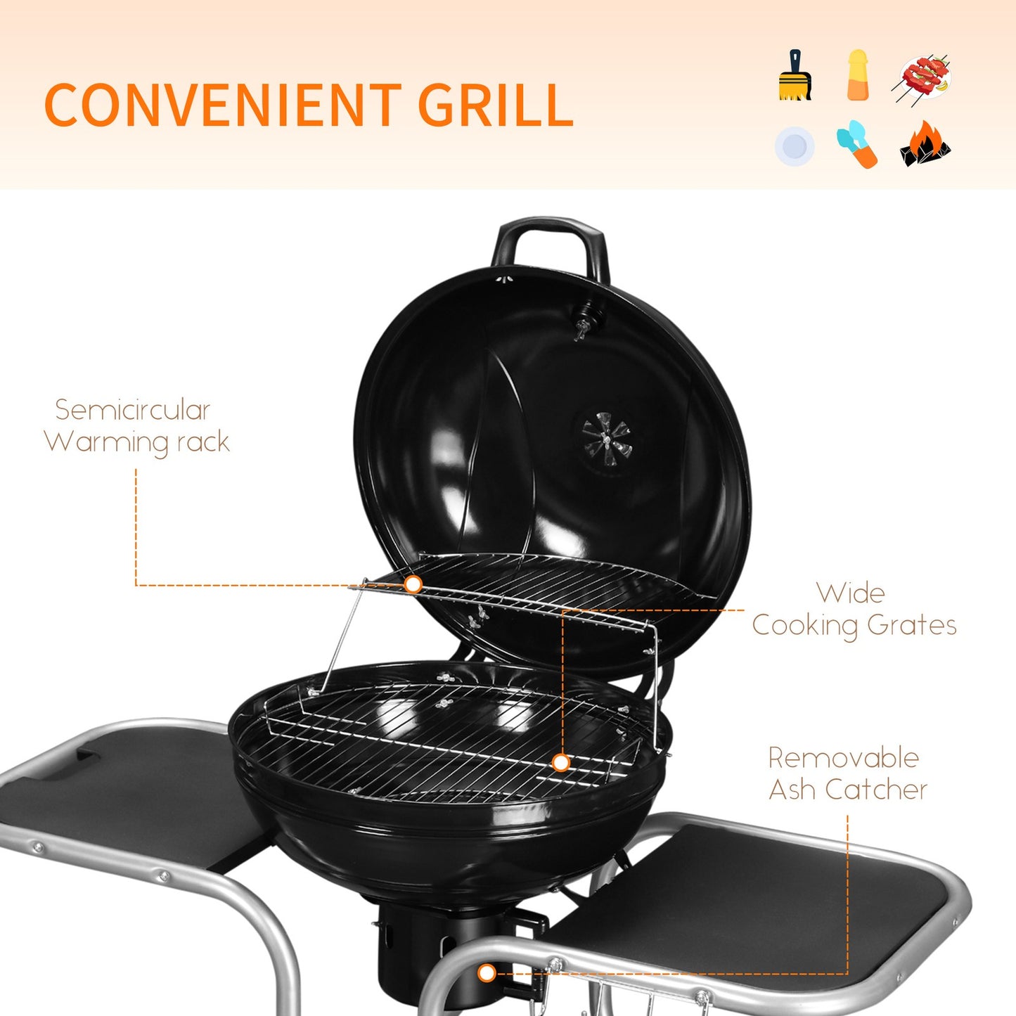 Outsunny Garden Charcoal Barbecue Grill Trolley BBQ Patio Heating W/ Wheels