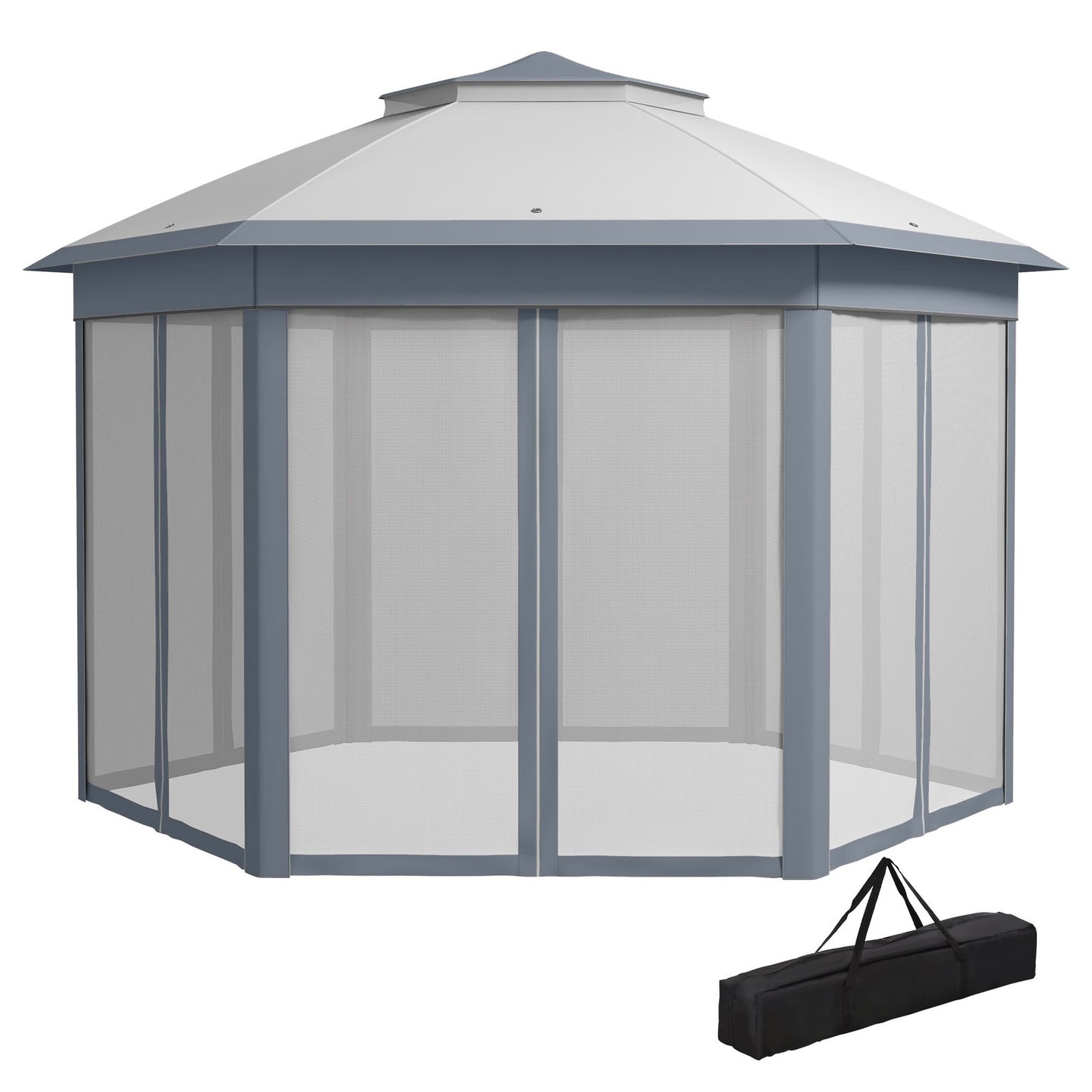 Outsunny 3X4M Hexagon Gazebo W/ Mesh Curtains Outdoor Garden, Grey