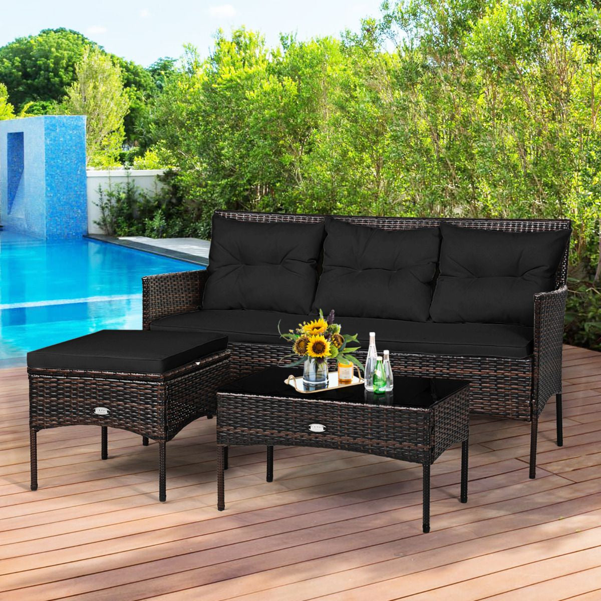 4 Seater Rattan Garden Furniture Set with Cushioned Sofa