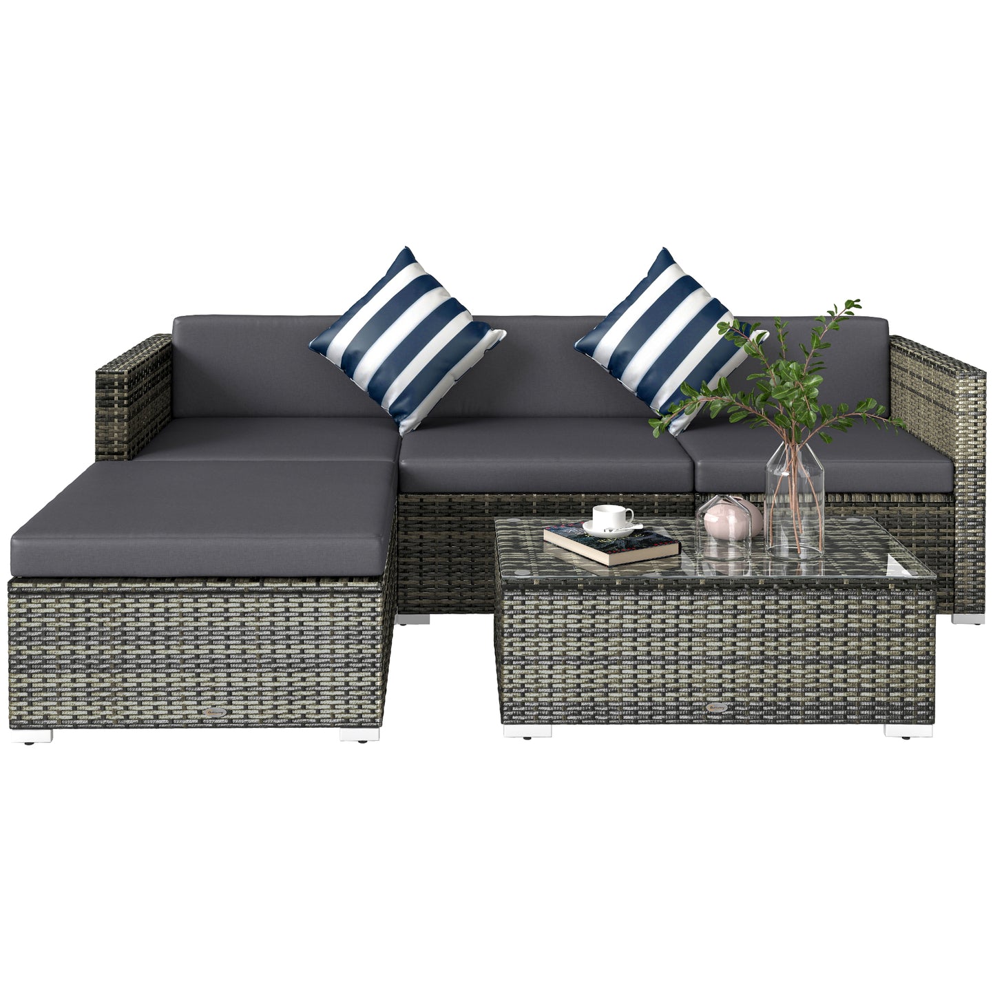 5 Pieces Rattan Sofa Set Wicker Sectional Furniture Cushion Black Brown Grey