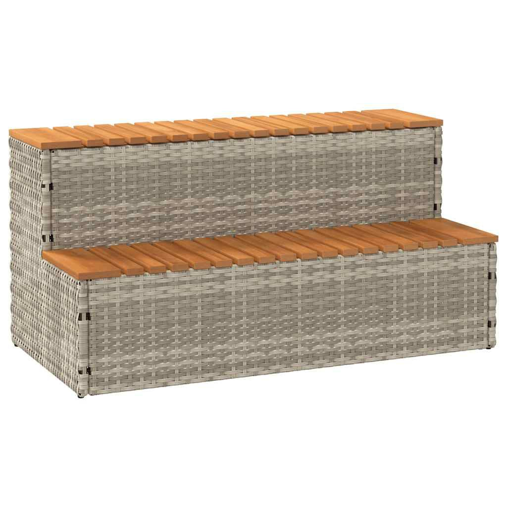 Hot Tub Step Beige 50X50X50.5 Cm Poly Rattan and Solid Acacia