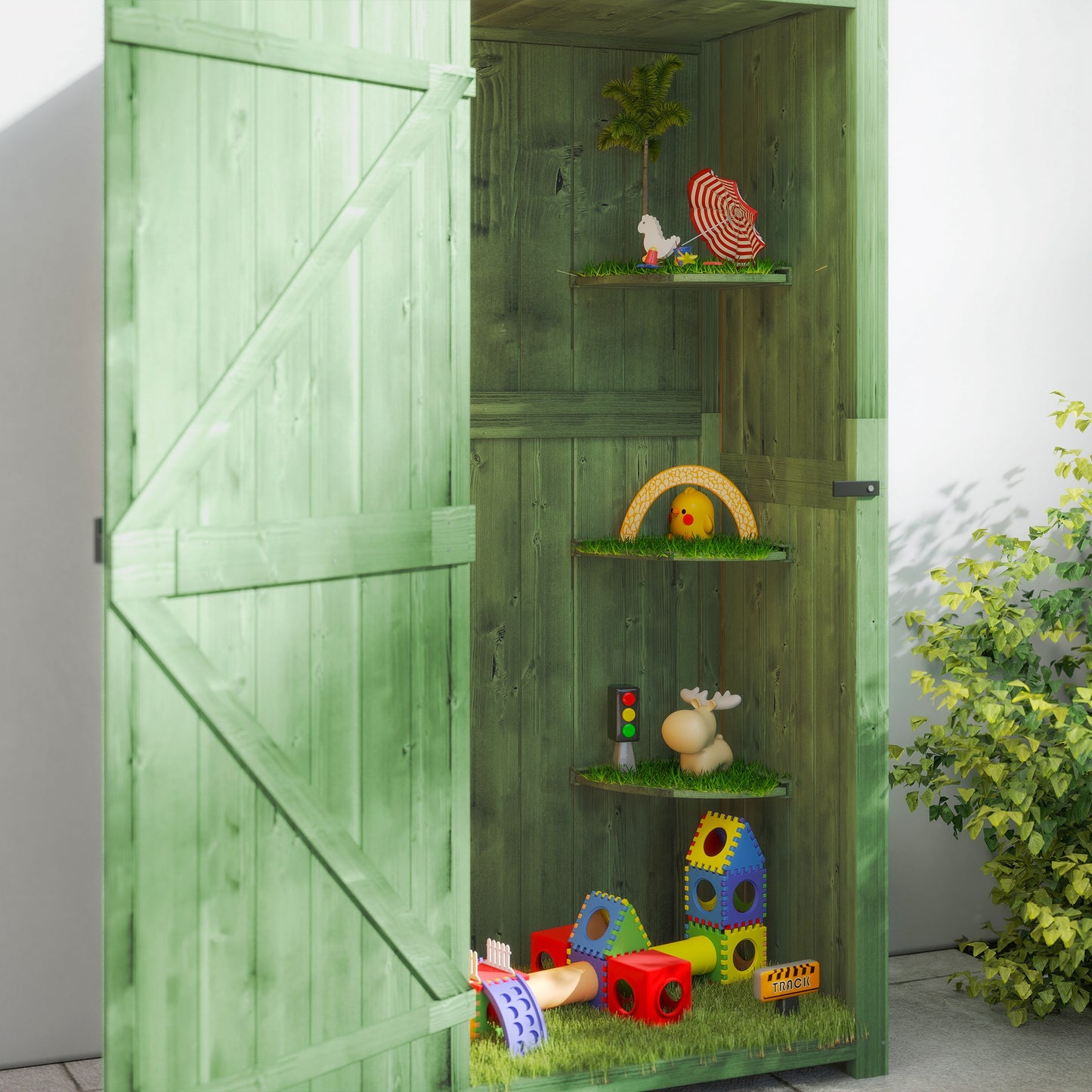 Garden Storage Shed 3 Utility Shelf Tool House W/ Asphalt Roof Lockabke Door