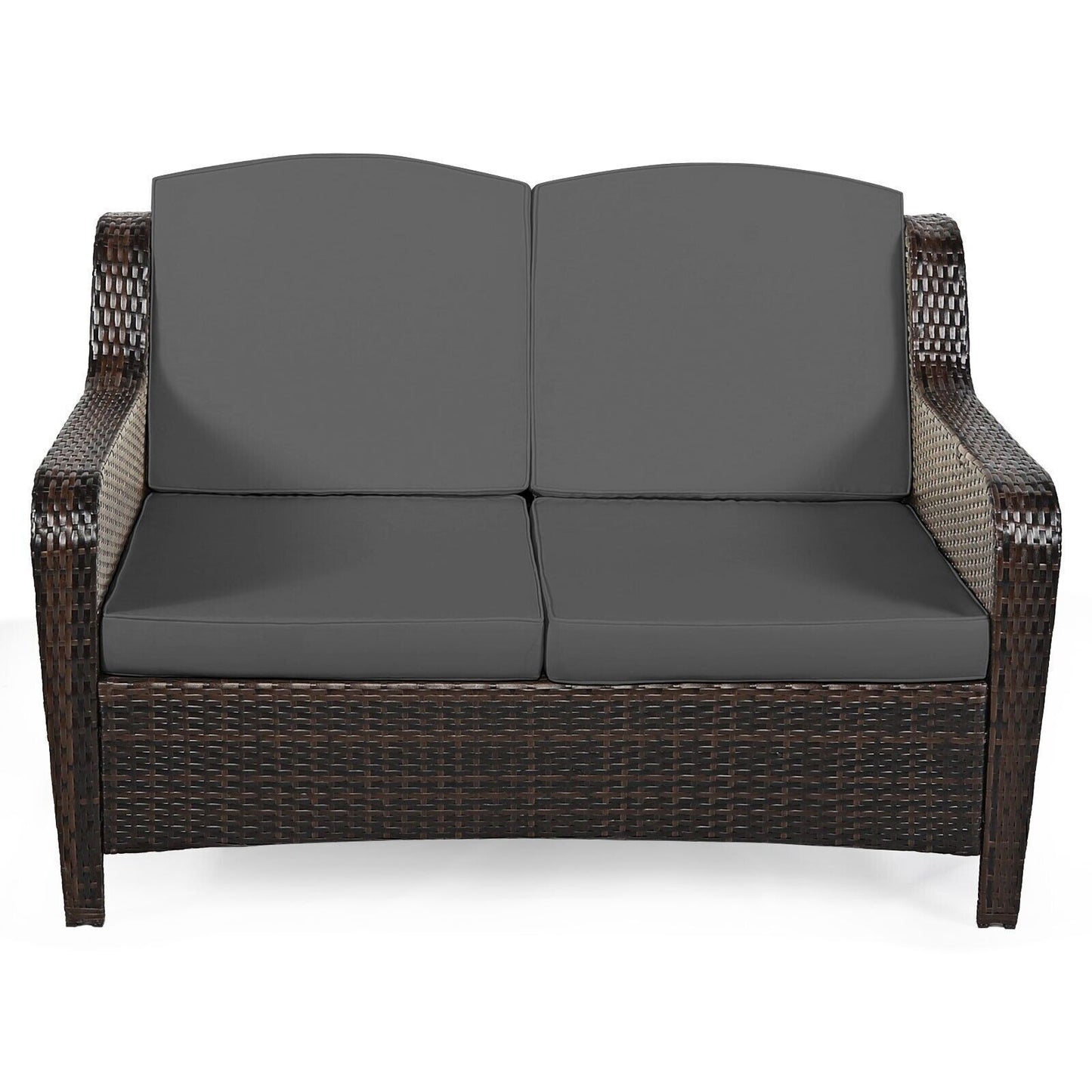 5 PCS Patio Furniture Set Outdoor Rattan Conversation Sofa Set Removable Cushion