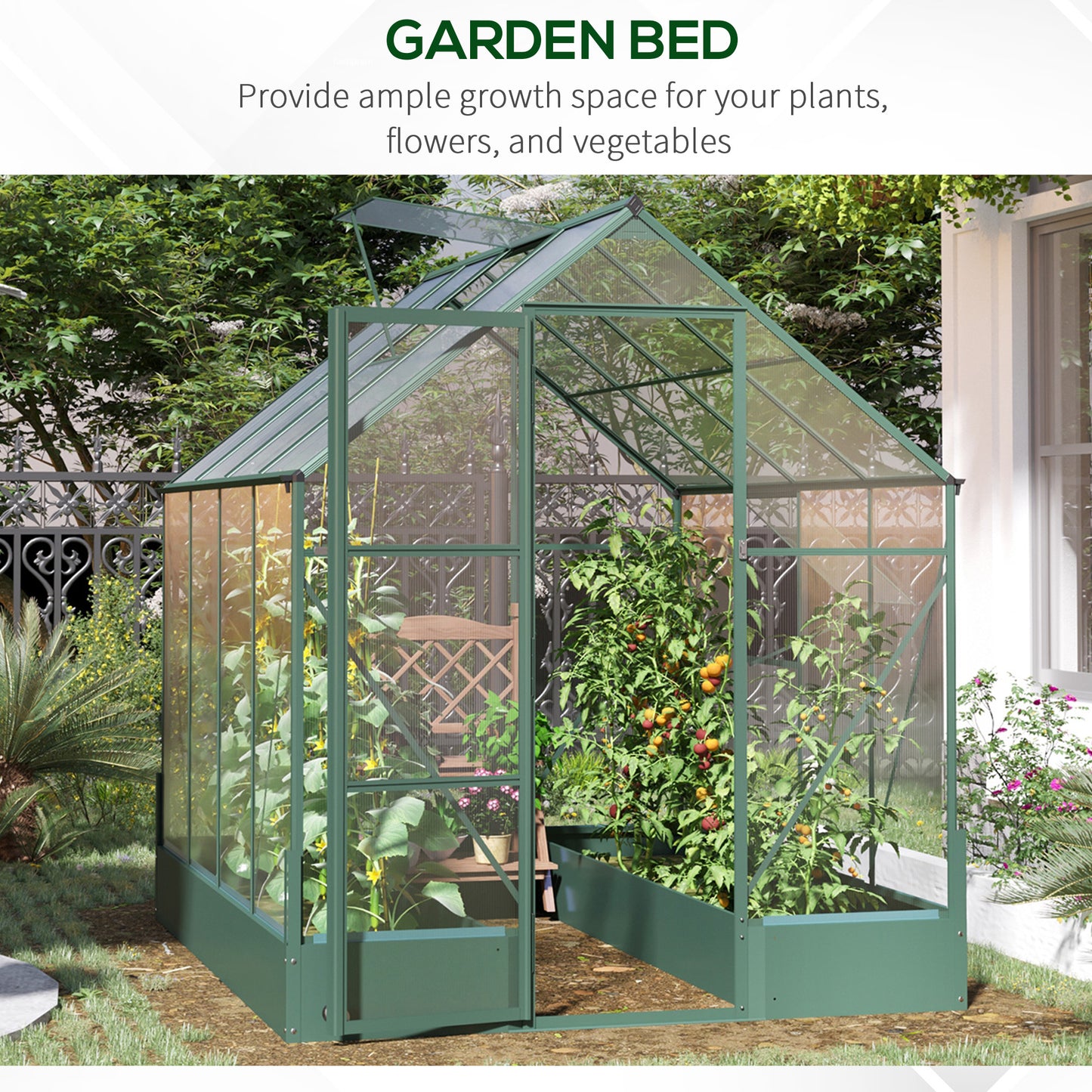 Walk-In Greenhouse Outdoor Polycarbonate Aluminium with Foundation Plant Bed
