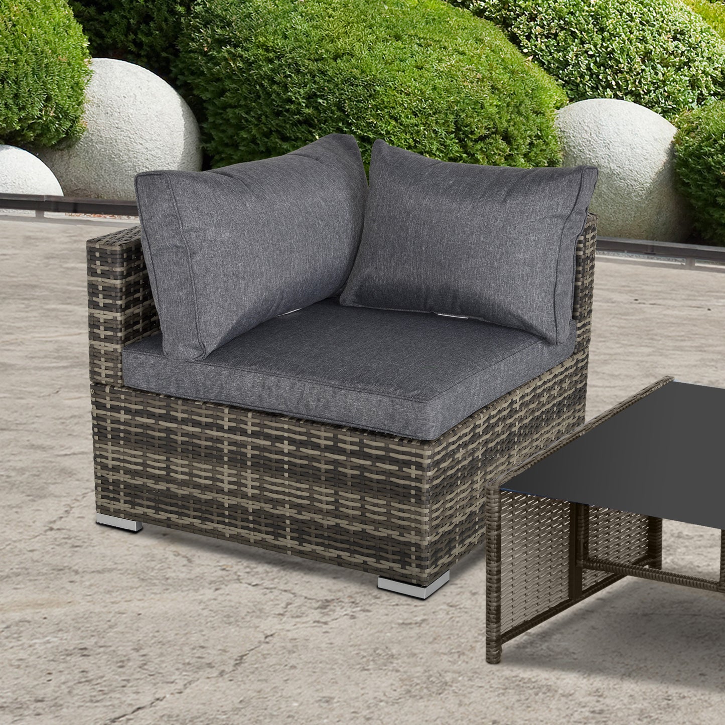 Garden Outdoor Rattan Corner Sofa,Single Sofa,Coffee Table Grey/Deep Grey