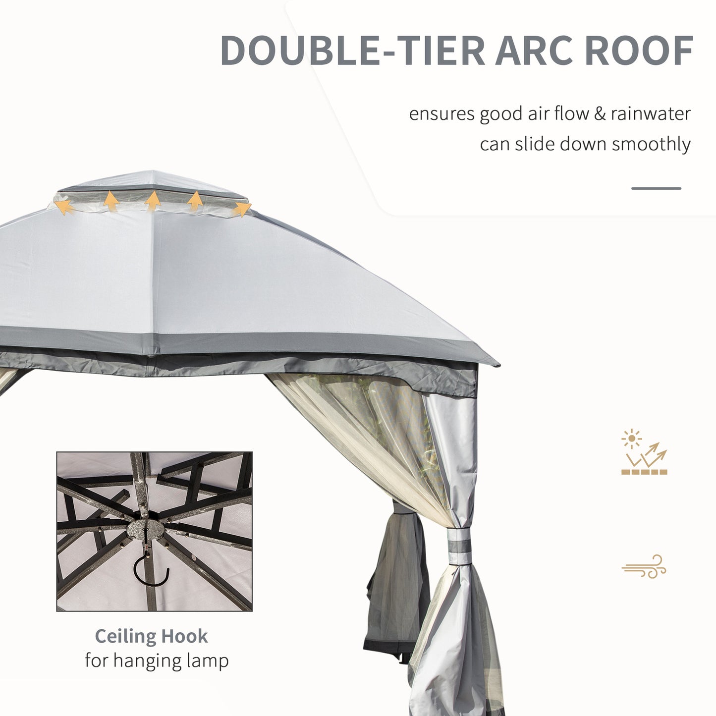 3.7 X 3(M) Outdoor Metal Gazebo 2-Tier Roof Sidewalls Pavilion Marquee Garden