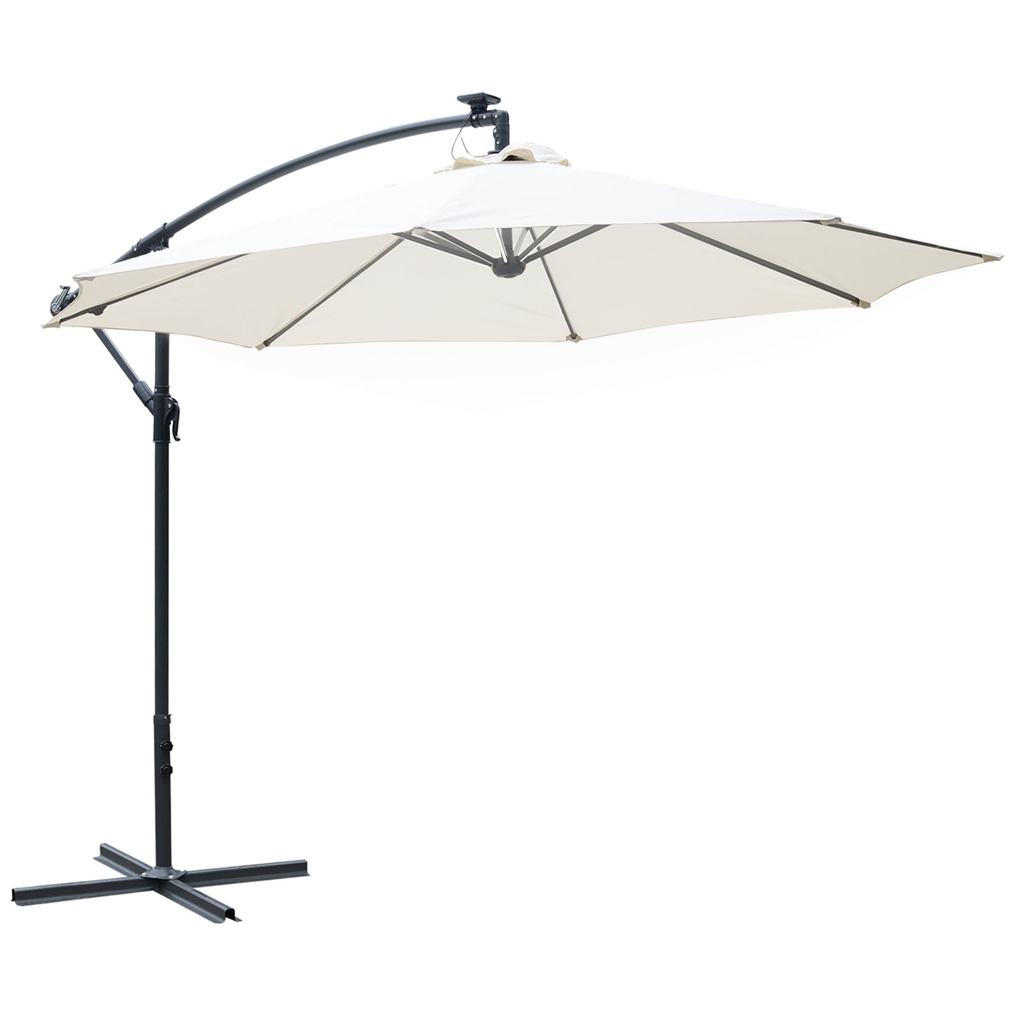 3(M) LED Patio Banana Umbrella Cantilever Parasol W/ Solar Lights Crank Handle