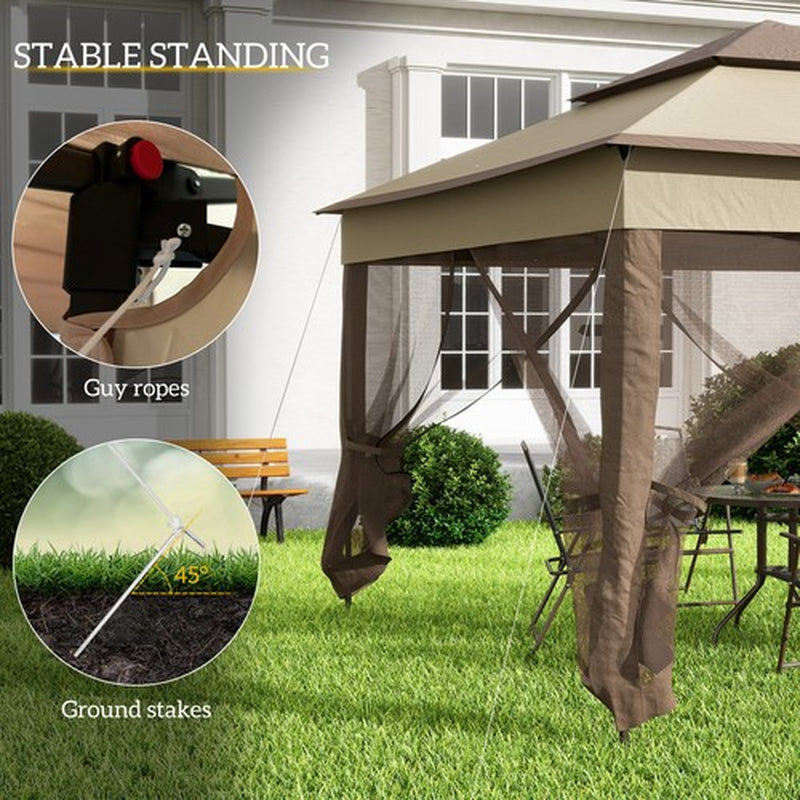 3 X 3(M) Garden Metal Gazebo Party Canopy Tent Sun Shelter W/ Net Curtain Khaki