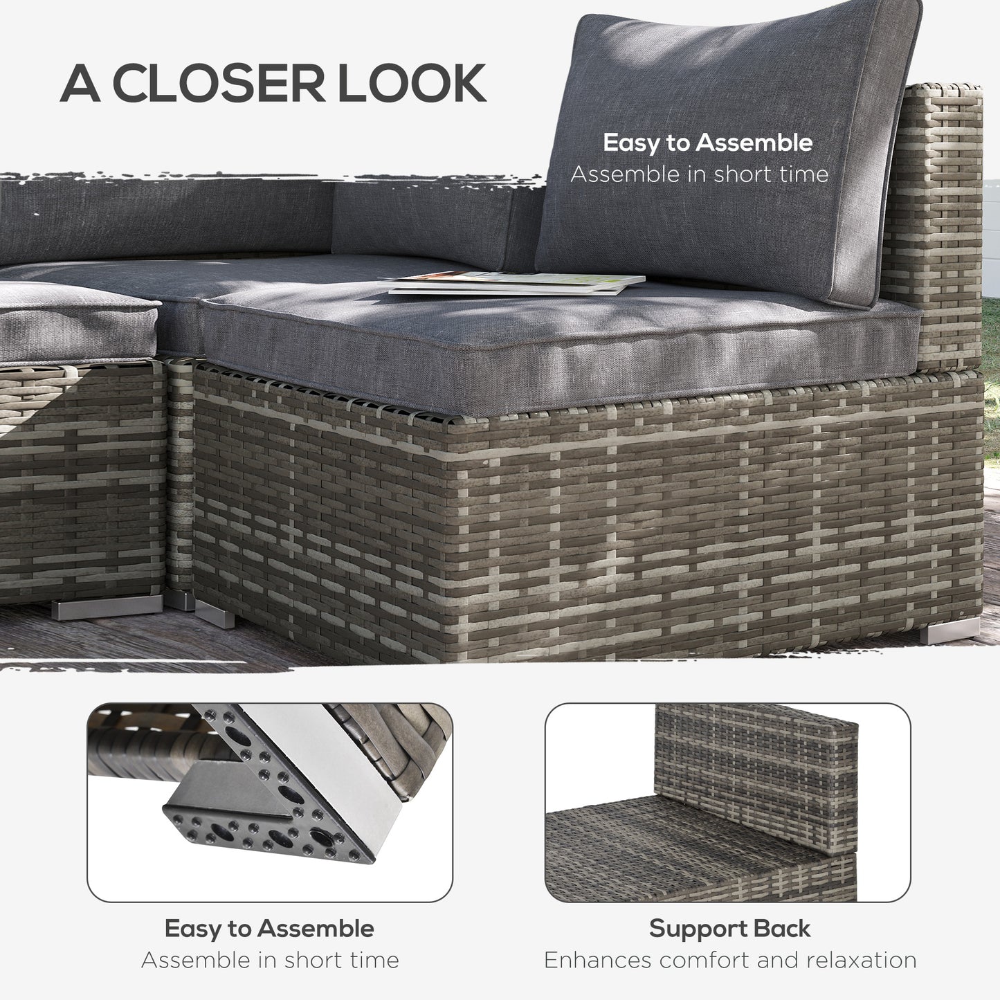 Garden Outdoor Rattan Corner Sofa,Single Sofa,Coffee Table Grey/Deep Grey