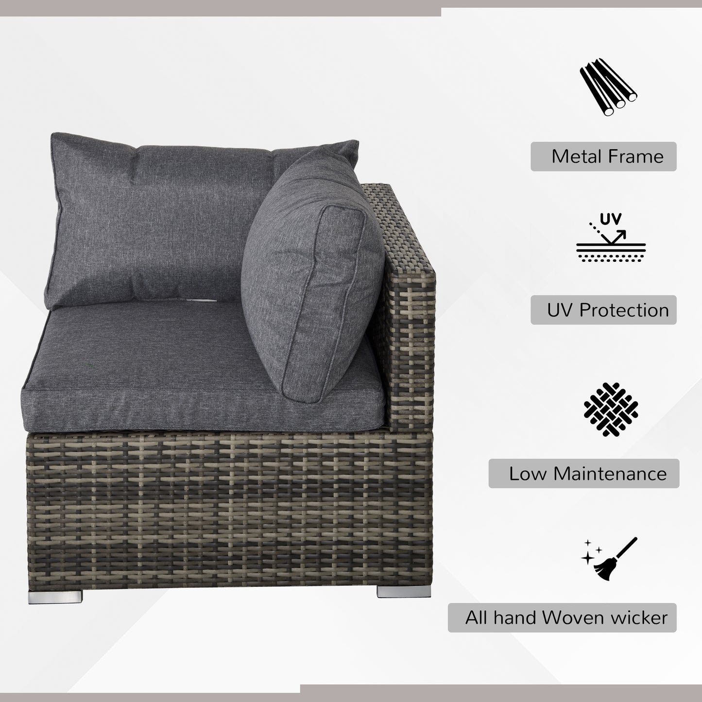 Garden Outdoor Rattan Corner Sofa,Single Sofa,Coffee Table Grey/Deep Grey