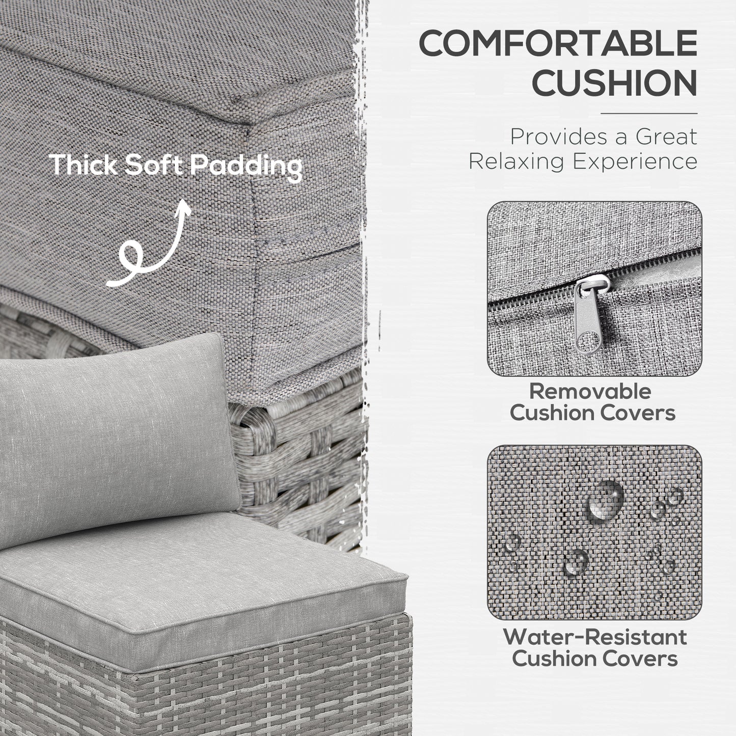 Garden Outdoor Rattan Corner Sofa,Single Sofa,Coffee Table Grey/Deep Grey