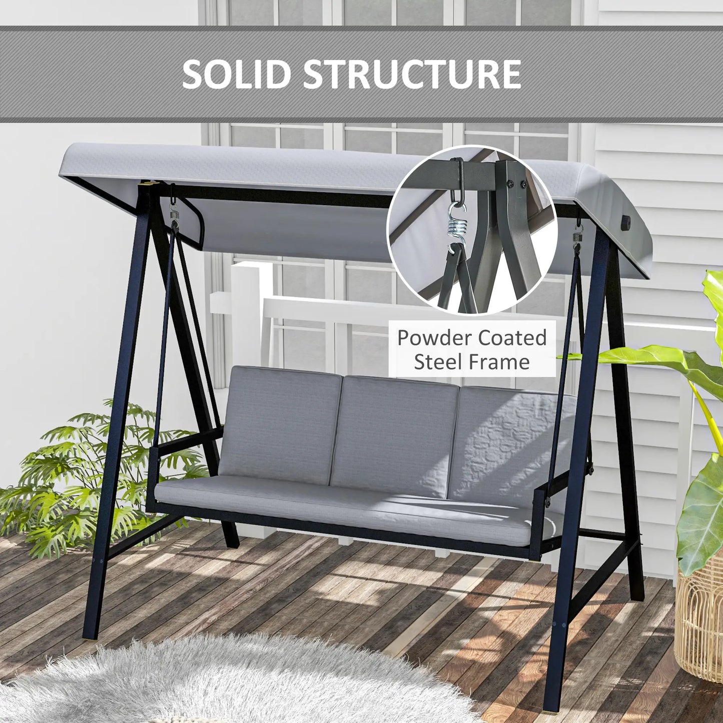 Outsunny Three-Seat Garden Swing Chair, with Adjustable Canopy