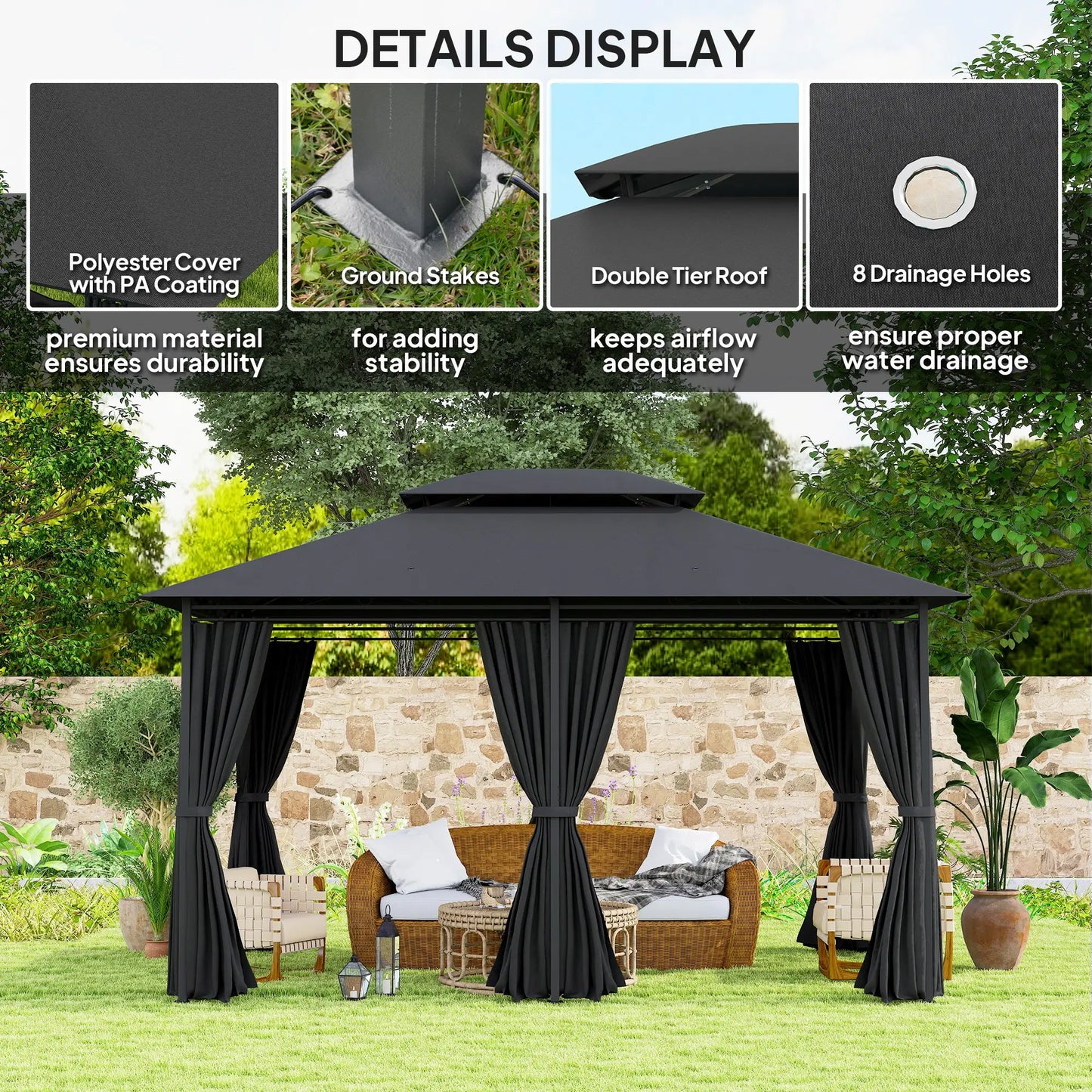 Outsunny 3 x 4m Steel Gazebo, with Curtains