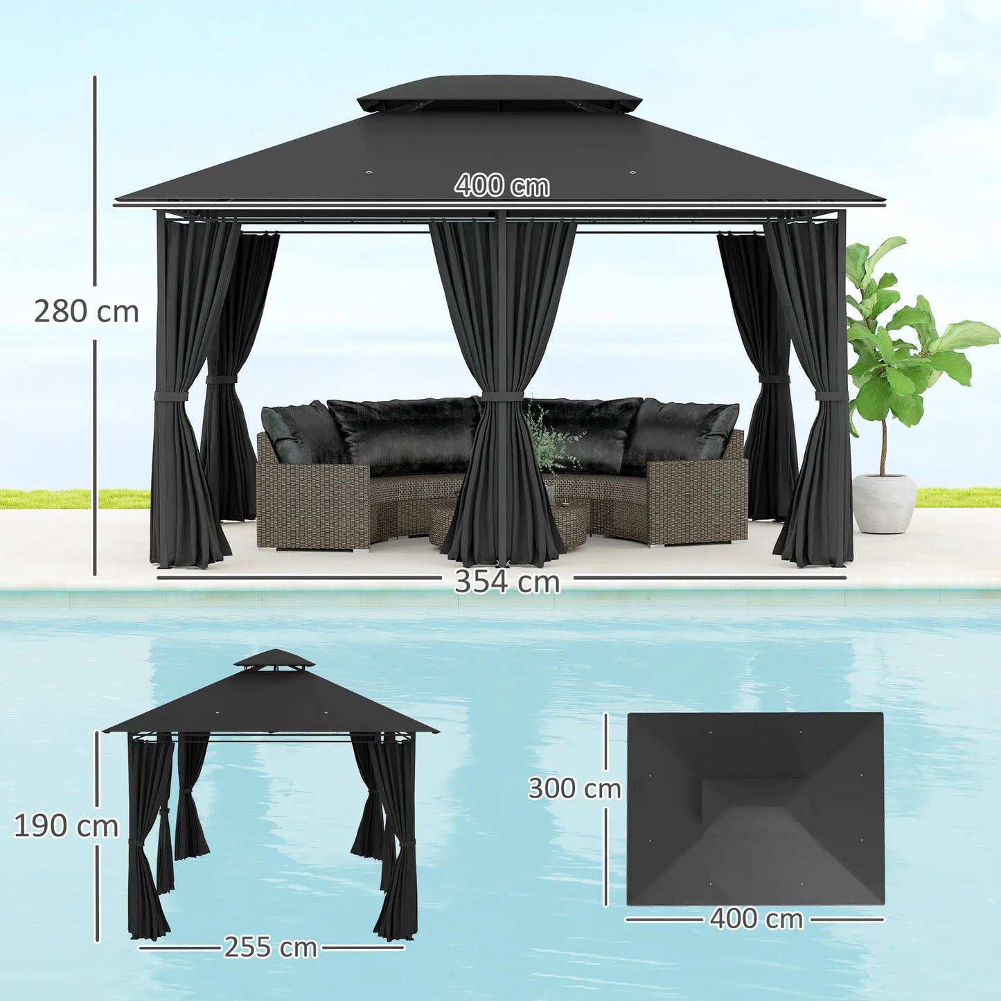 Outsunny 3 x 4m Steel Gazebo, with Curtains