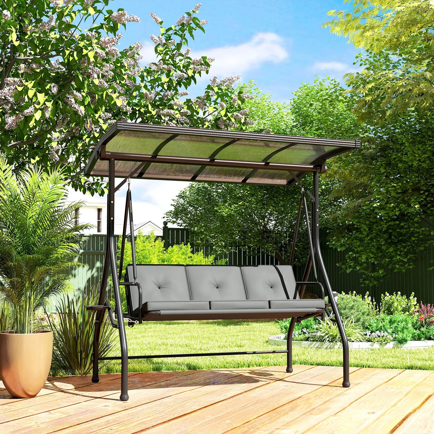 Outsunny Convertible Three-Seater Swing Bench Bed