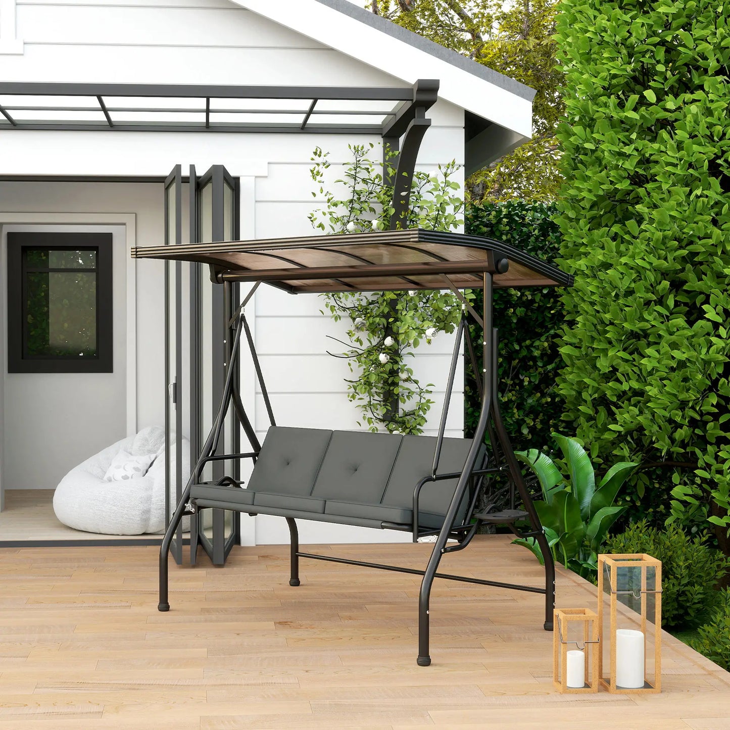 Outsunny Convertible Three-Seater Swing Bench Bed