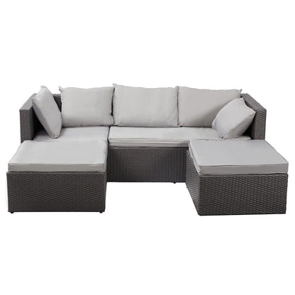 Nustone Garden Rattan Patio 3 Seat Sofa Set with Chaise Lounger and Footrest