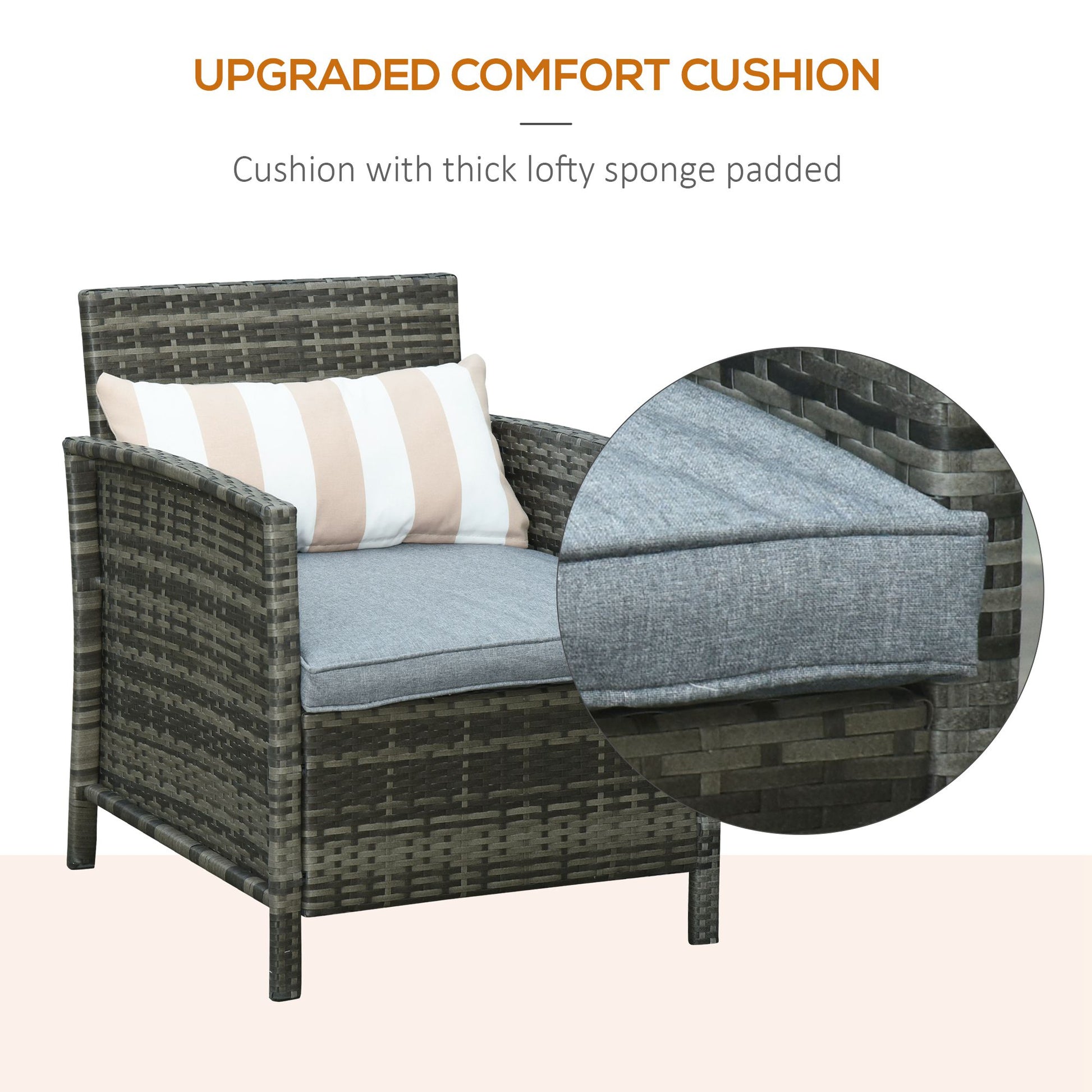 3 Pcs Rattan Outdoor Patio Set 2 Cushioned Single Sofa Coffee Table Conservatory