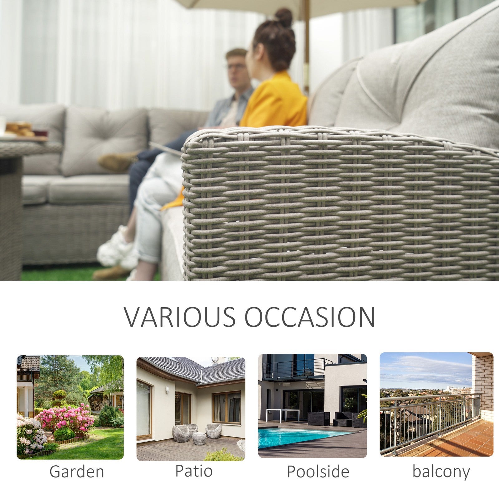 5 Pcs Outdoor Rattan Corner Dining Set Footstool Gas Fire Pit Table Furniture