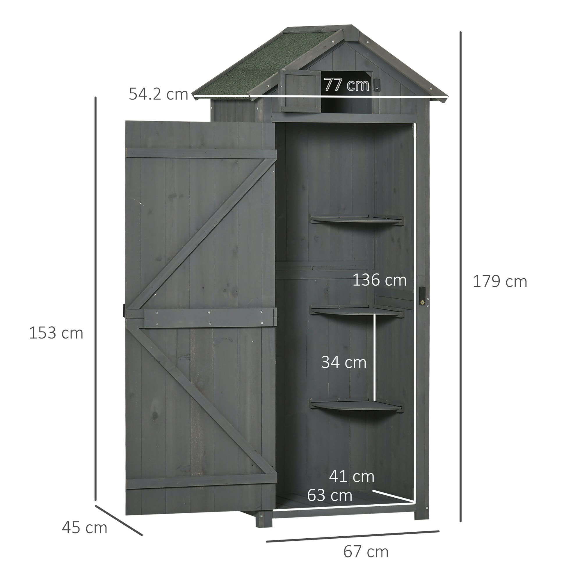 Garden Storage Shed 3 Utility Shelf Tool House W/ Asphalt Roof Lockabke Door