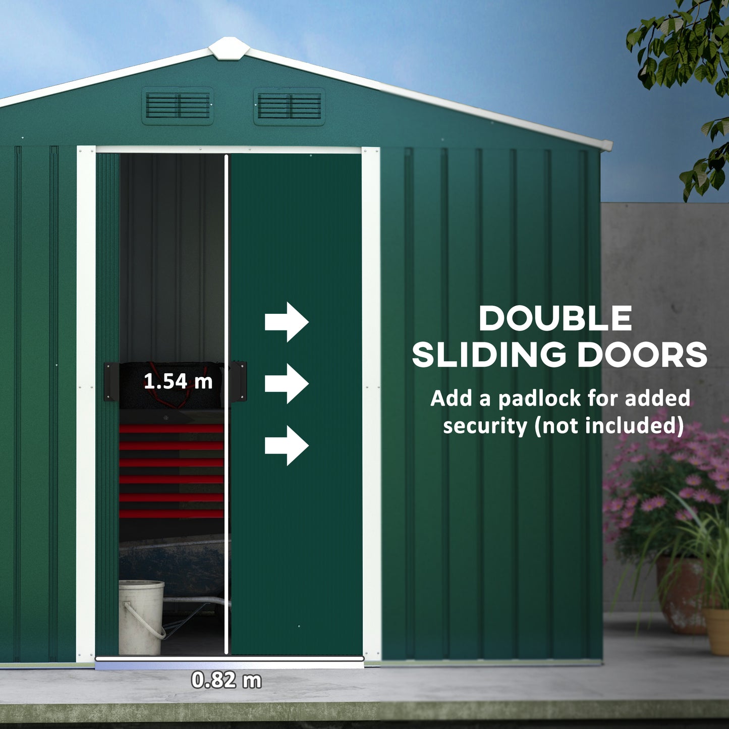 Garden Storage Shed with Ventilation Double Sliding Door Outdoor Tool Box