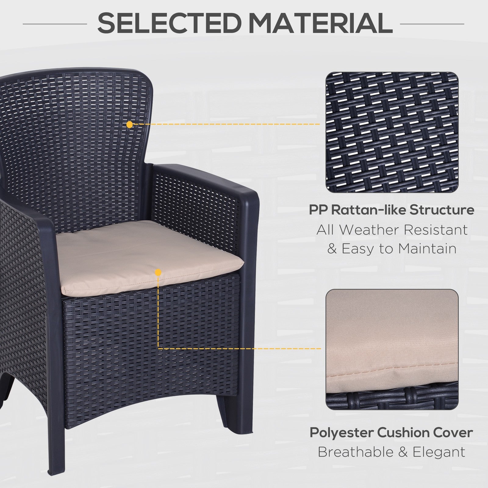 Garden Outdoor 3 Pcs Rattan Furniture Set 2 Arm Chair W/ Cushion 1 Coffee Table