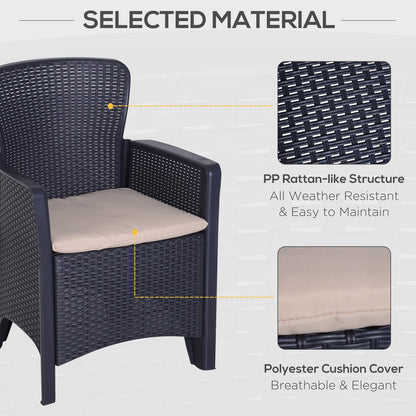 Garden Outdoor 3 Pcs Rattan Furniture Set 2 Arm Chair W/ Cushion 1 Coffee Table