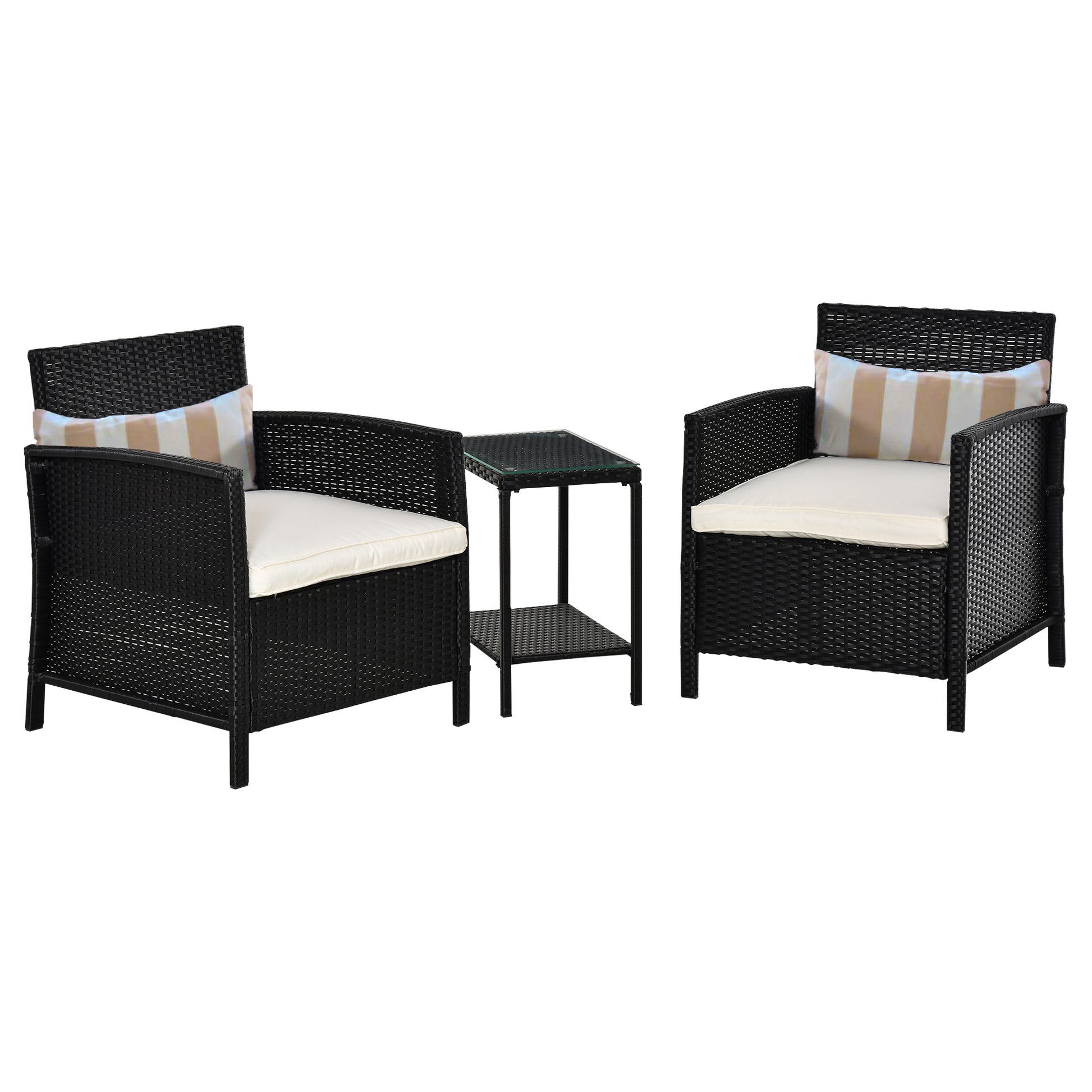 3 Pcs Rattan Outdoor Patio Set 2 Cushioned Single Sofa Coffee Table Conservatory