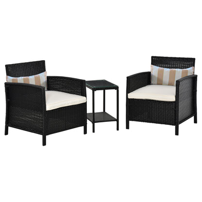 3 Pcs Rattan Outdoor Patio Set 2 Cushioned Single Sofa Coffee Table Conservatory