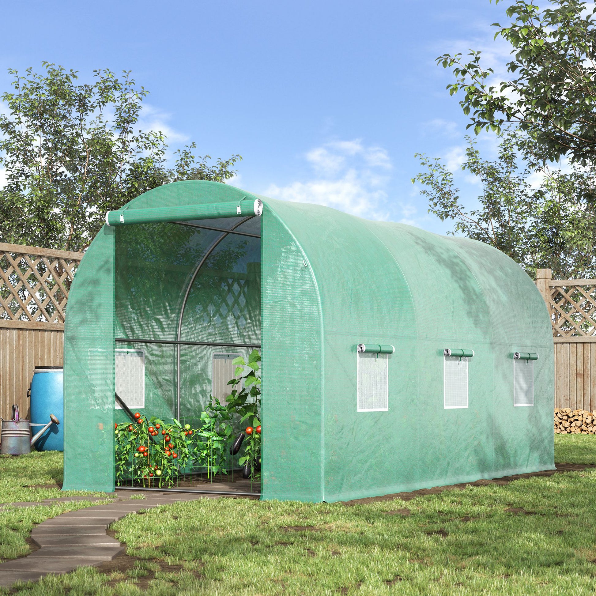 Greenhouse Polytunnel Flower Walk-In Shed Growing Steel Outdoor W/ Zipped Door