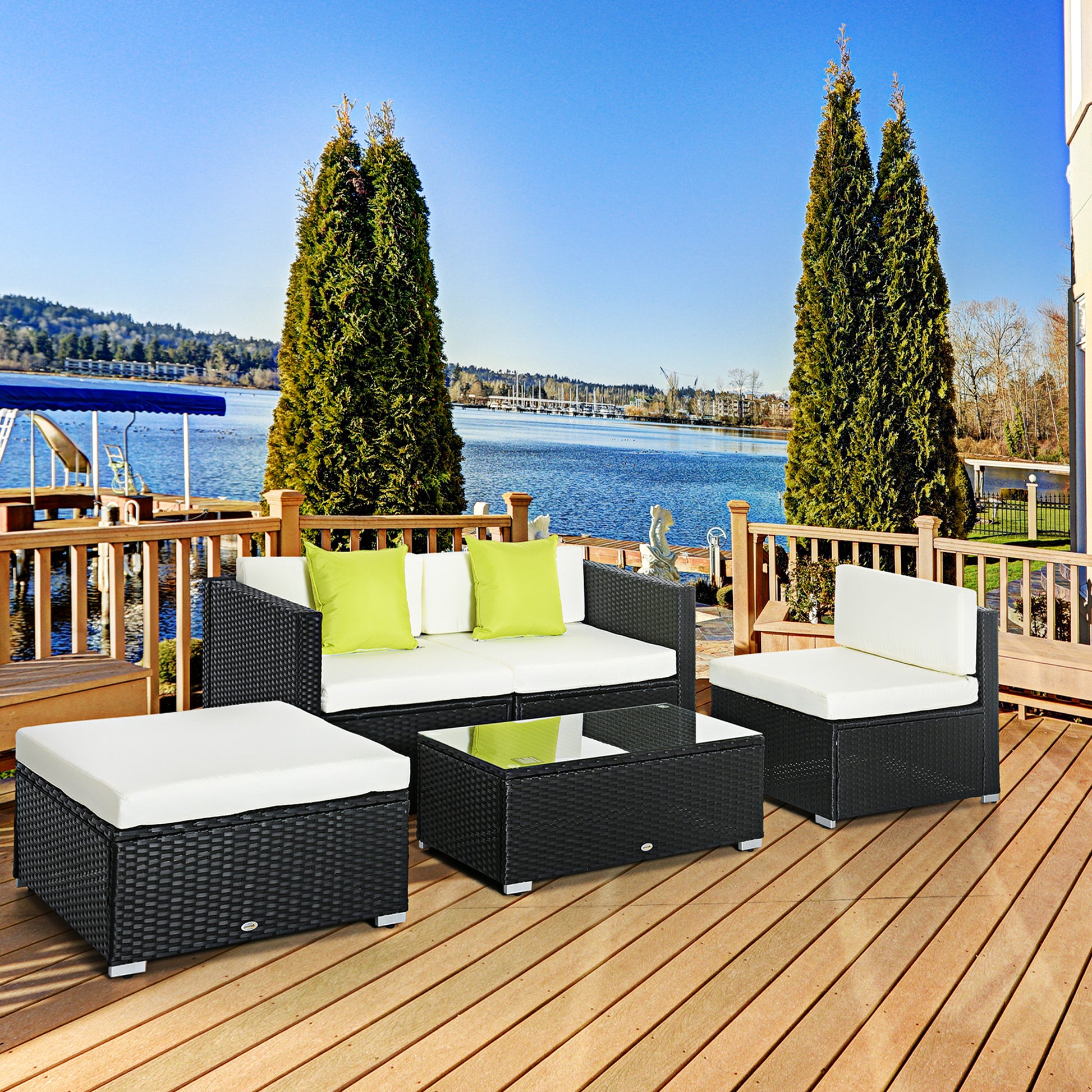 5 Pieces Rattan Sofa Set Wicker Sectional Furniture Cushion Black Brown Grey