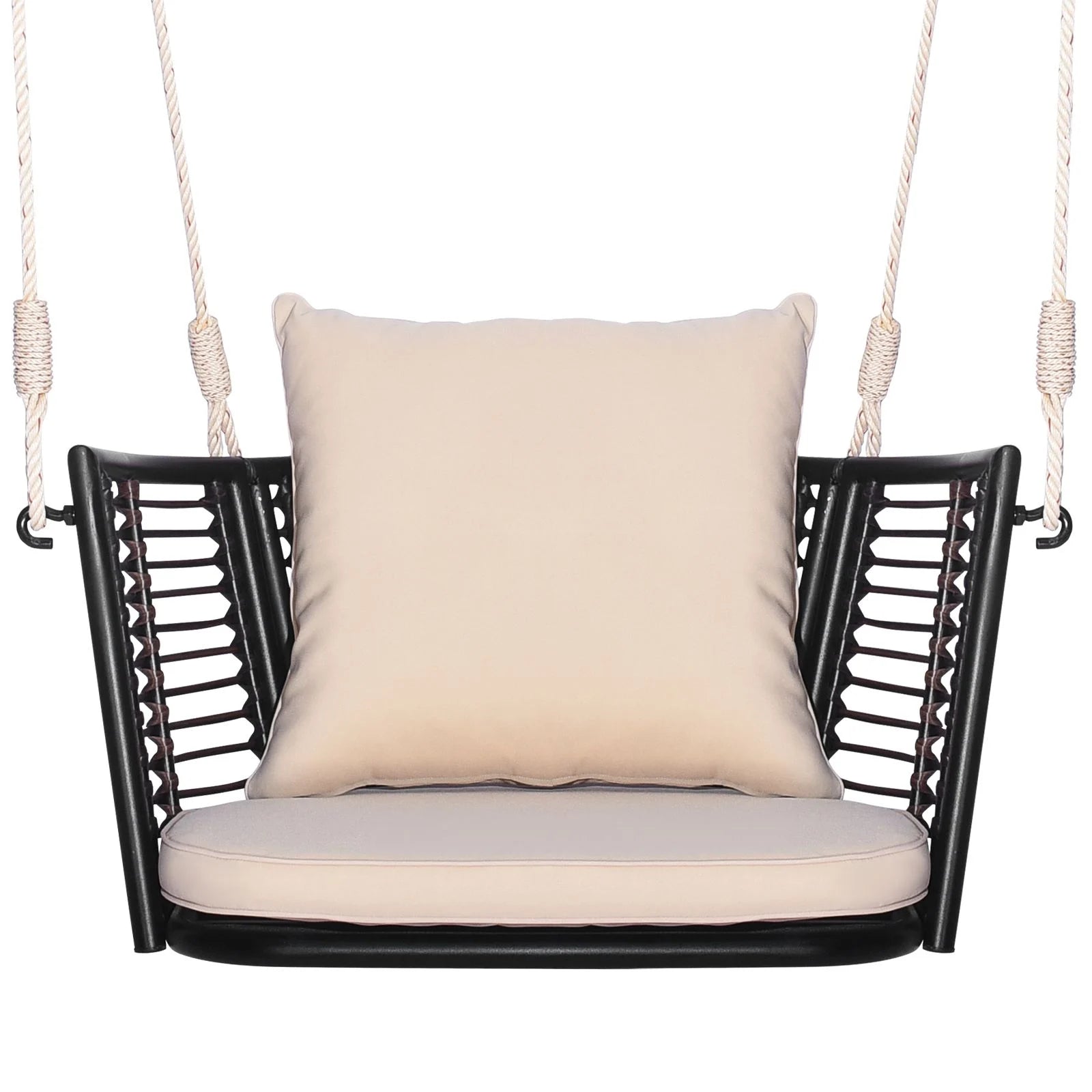 Patio Hanging Rattan Basket Chair Swing Hammock Chair with Cushions