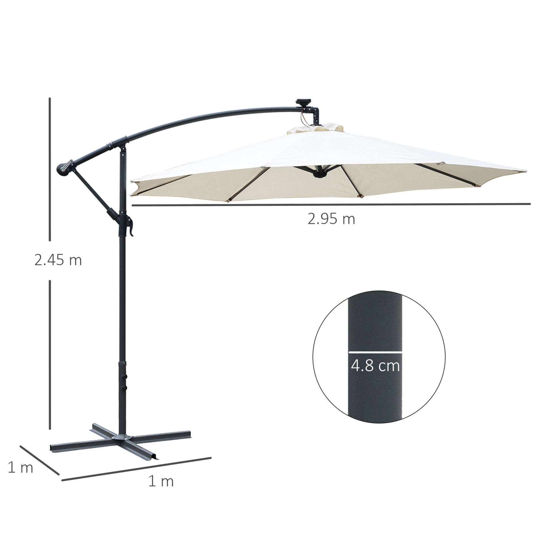 3(M) LED Patio Banana Umbrella Cantilever Parasol W/ Solar Lights Crank Handle