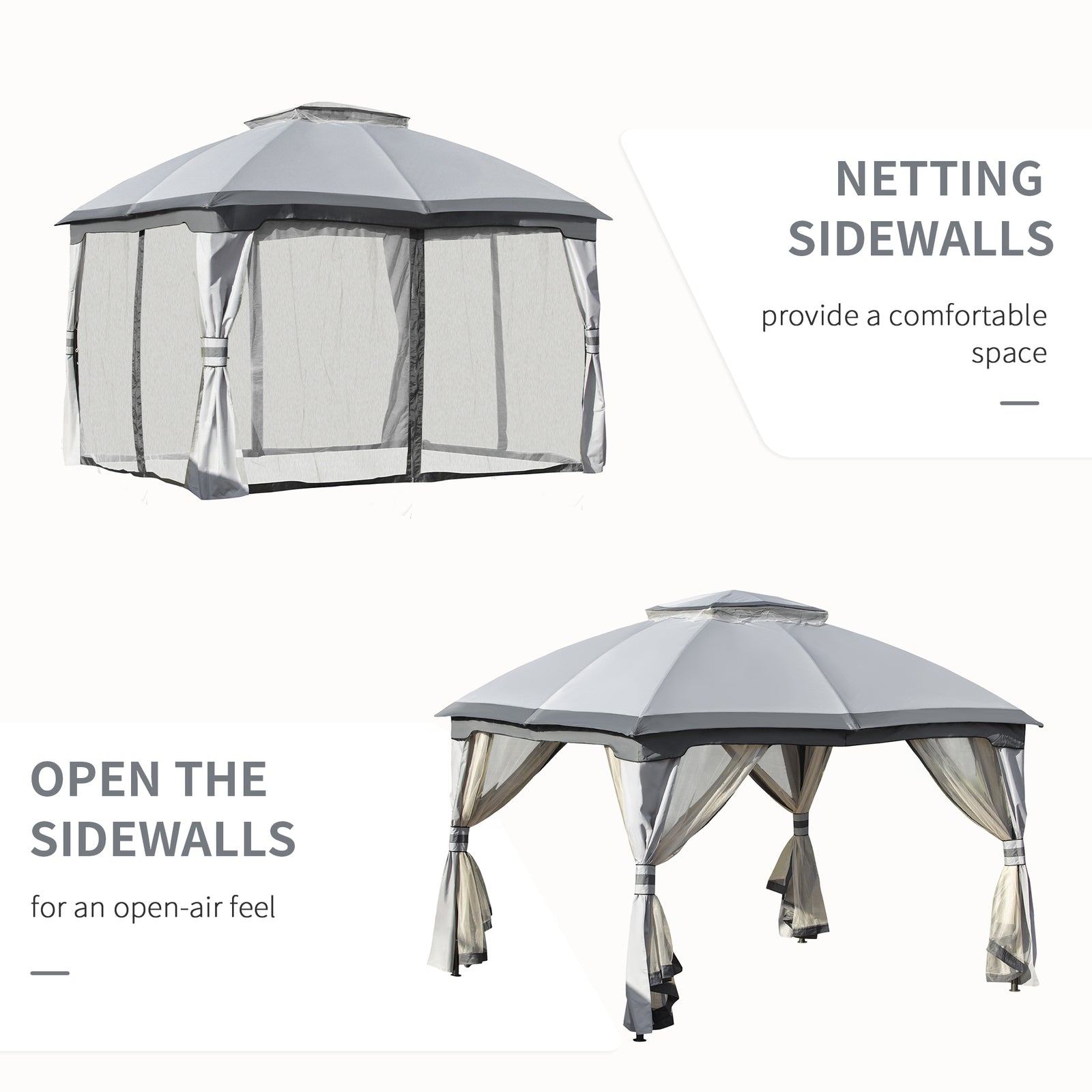 3.7 X 3(M) Outdoor Metal Gazebo 2-Tier Roof Sidewalls Pavilion Marquee Garden