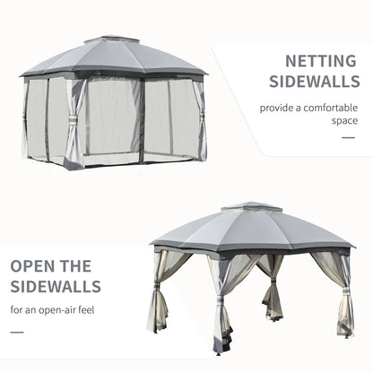 3.7 X 3(M) Outdoor Metal Gazebo 2-Tier Roof Sidewalls Pavilion Marquee Garden