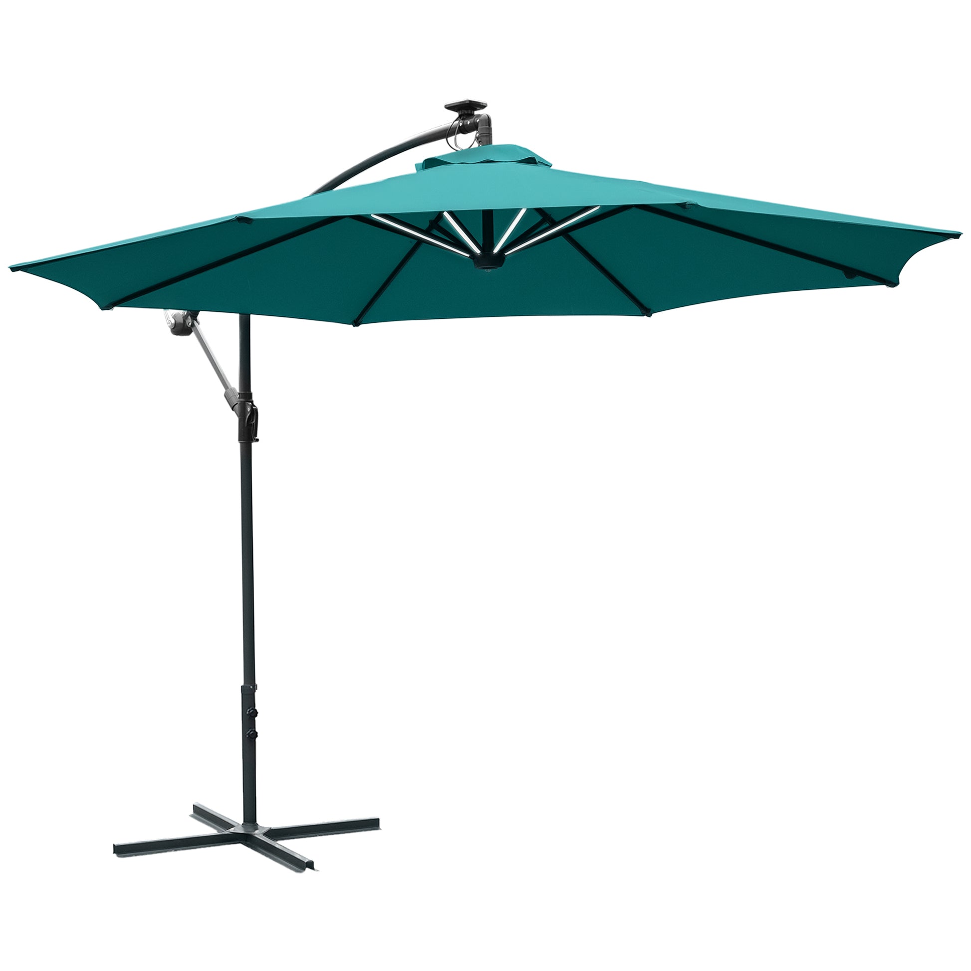 3(M) LED Patio Banana Umbrella Cantilever Parasol W/ Solar Lights Crank Handle