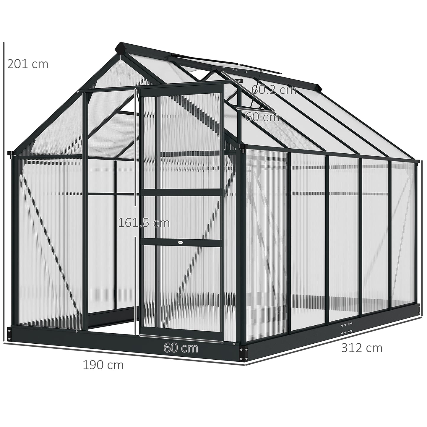 Polycarbonate Walk-In Garden Greenhouse Aluminium Frame Slide Door Window